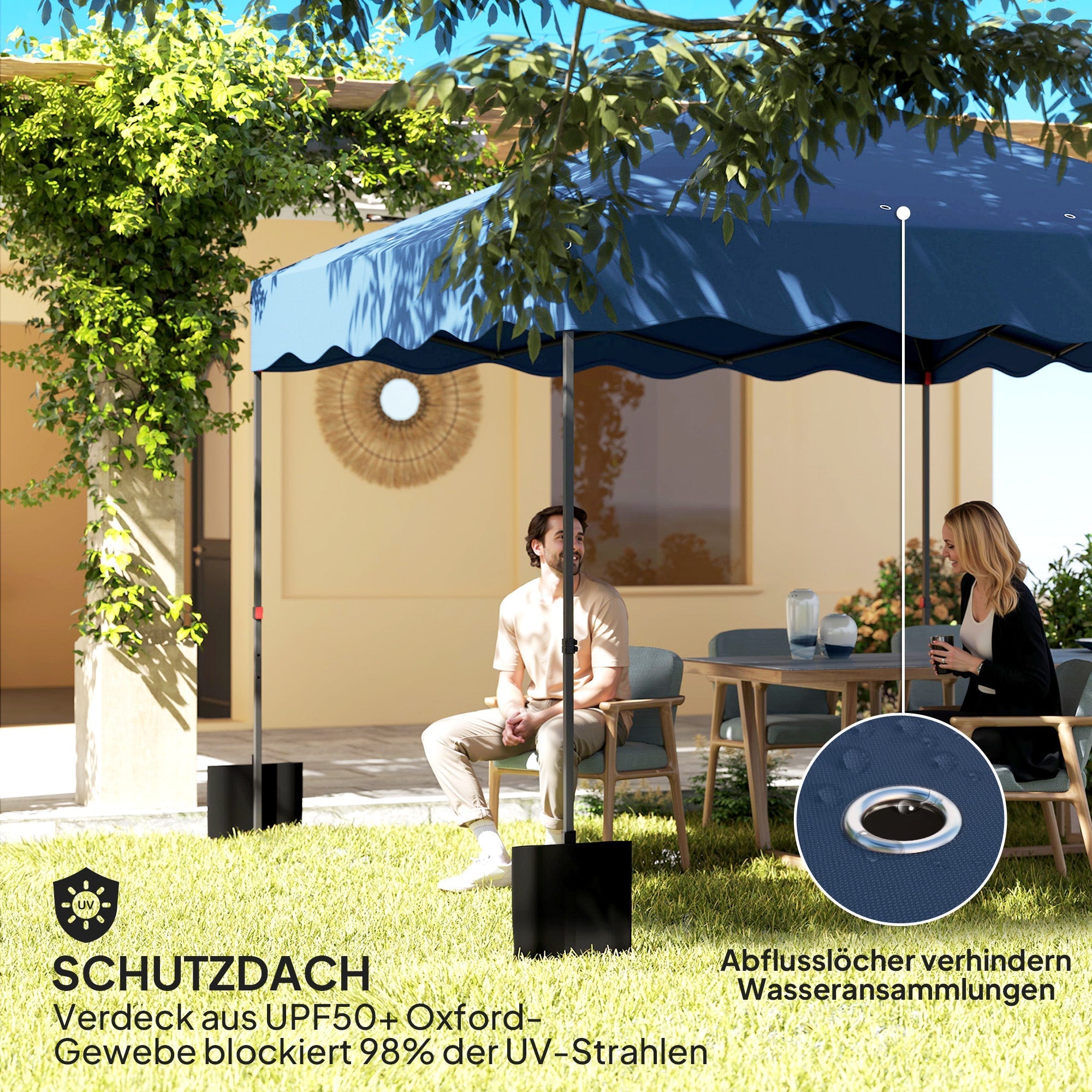 Gazebo 3x3m Pop-Up, Water-Repellent, UV Protection 50+, Dark Blue