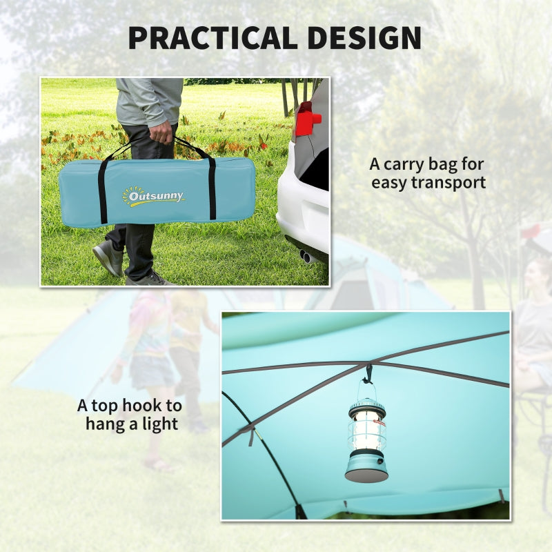 4-6 Man Family Camping Tent with 2 Bedrooms Living Room Waterproof Tunnel, Blue