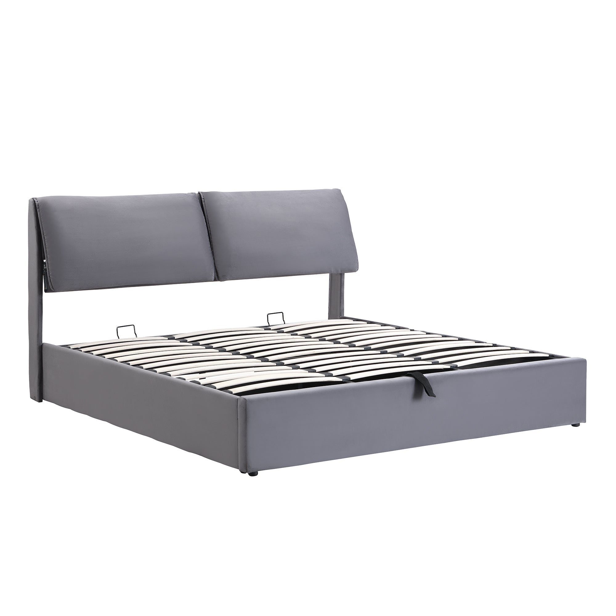 Upholstered Bed with Hydraulic Storage and 3 Drawers, 180x200cm, Grey Velvet