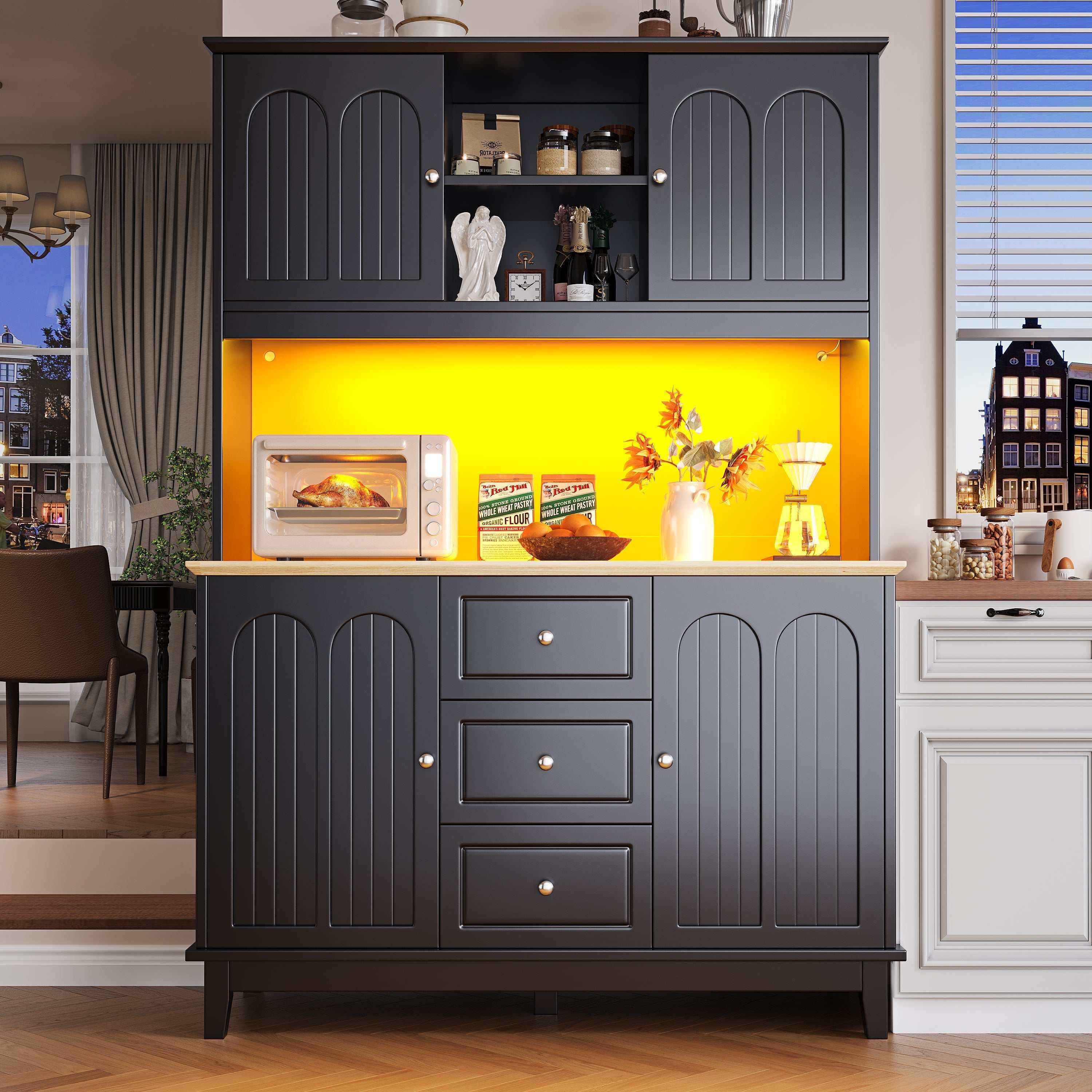 Snack Cabinet (120 x 40 x 180 cm) with LED Lighting, Black
