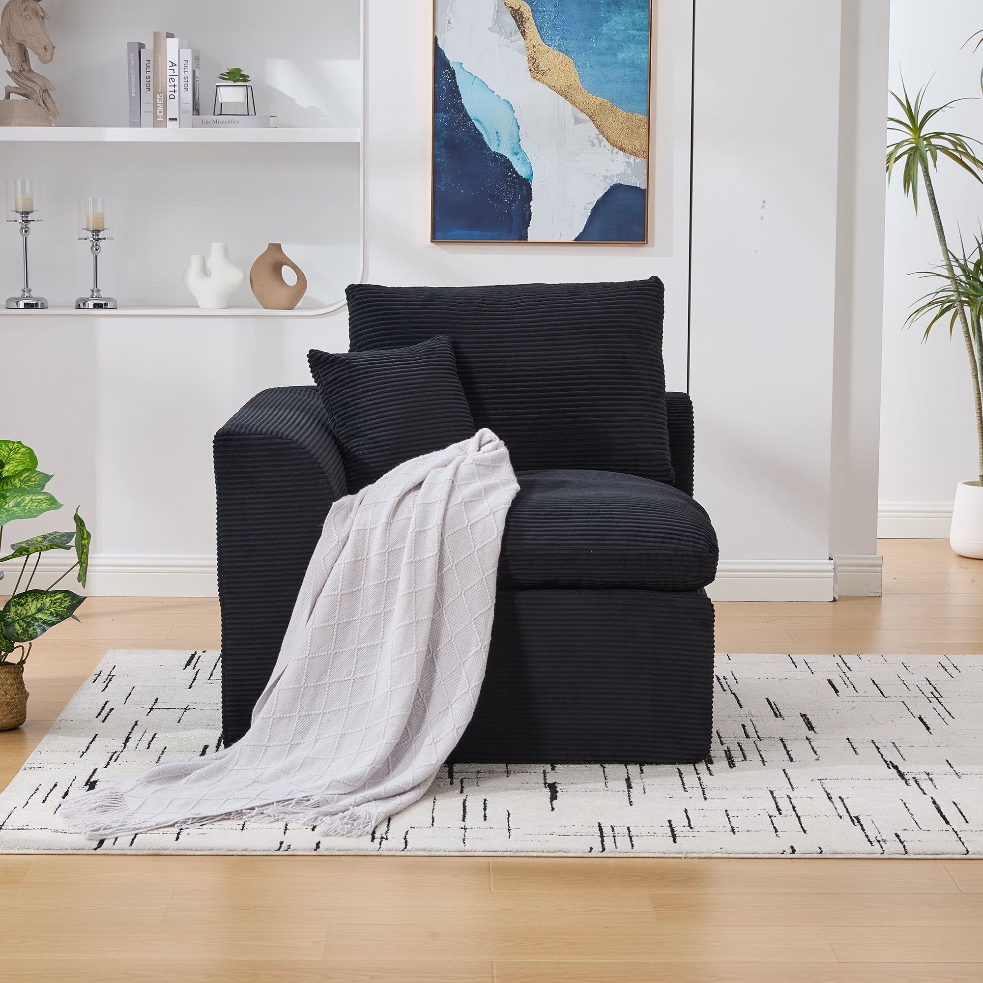 Nordic Style Single-Seater Armchair with Cushions - Fabric
