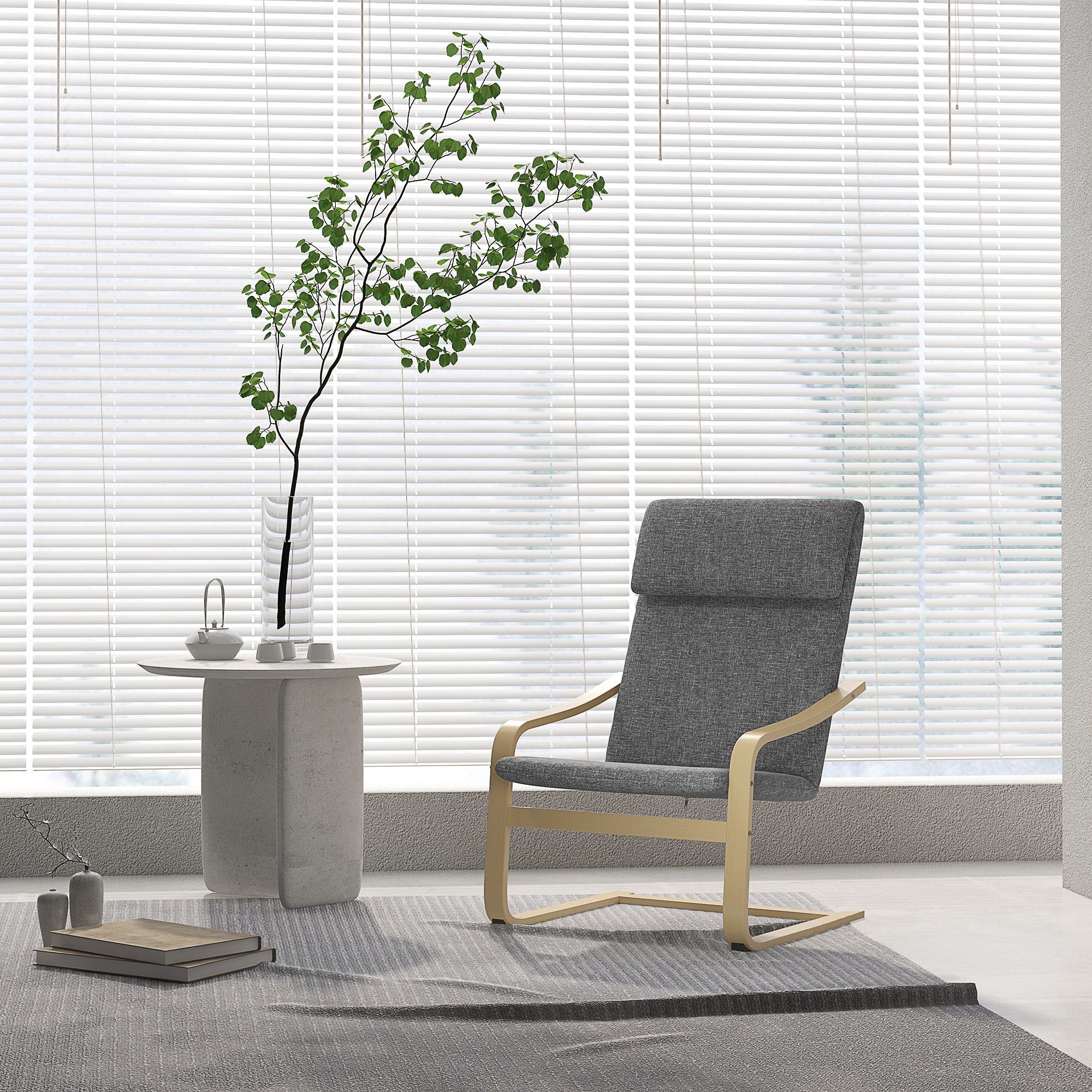 Recliner Chair, Rocking Dining with Headrest, Dark Grey Linen Look