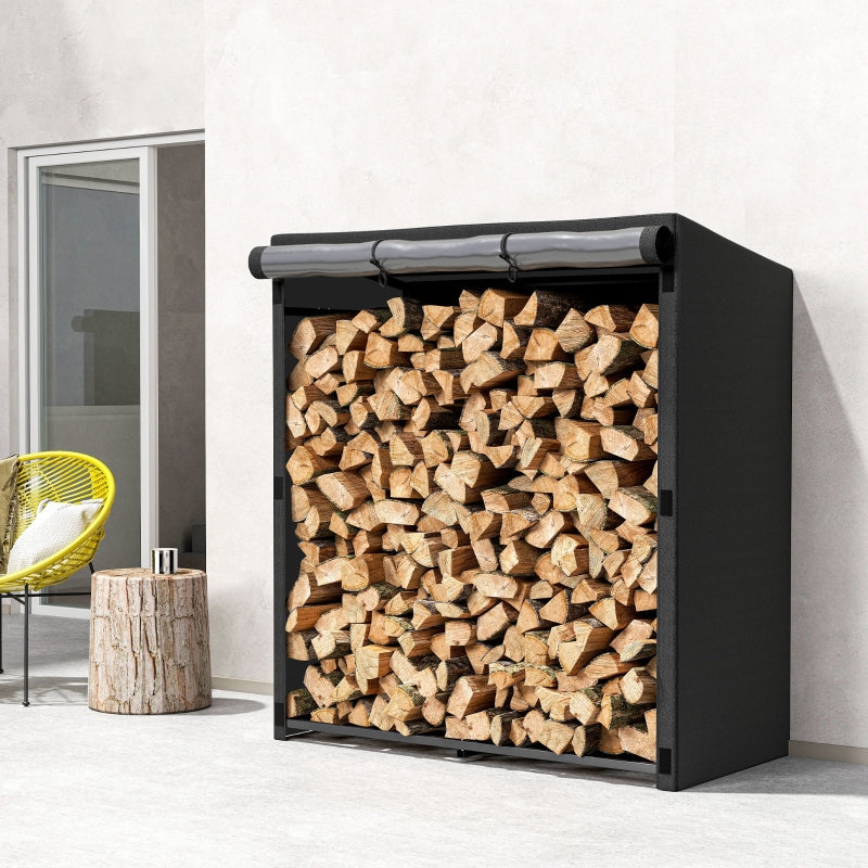Firewood Rack Steel with Fabric Cover, 300kg Load Capacity, Black