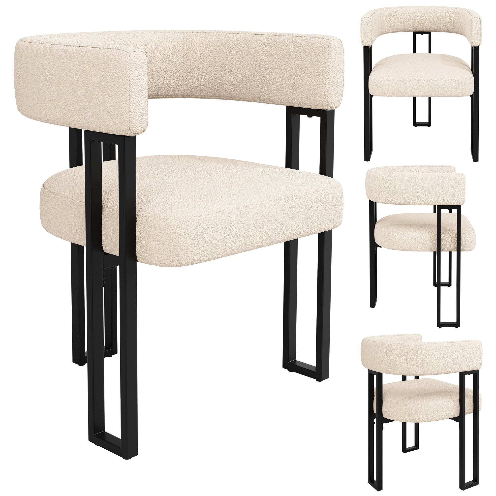 Ergonomic Dining Chair with Curved Backrest and Lambskin Fabric, Set of 4, Beige/Brown