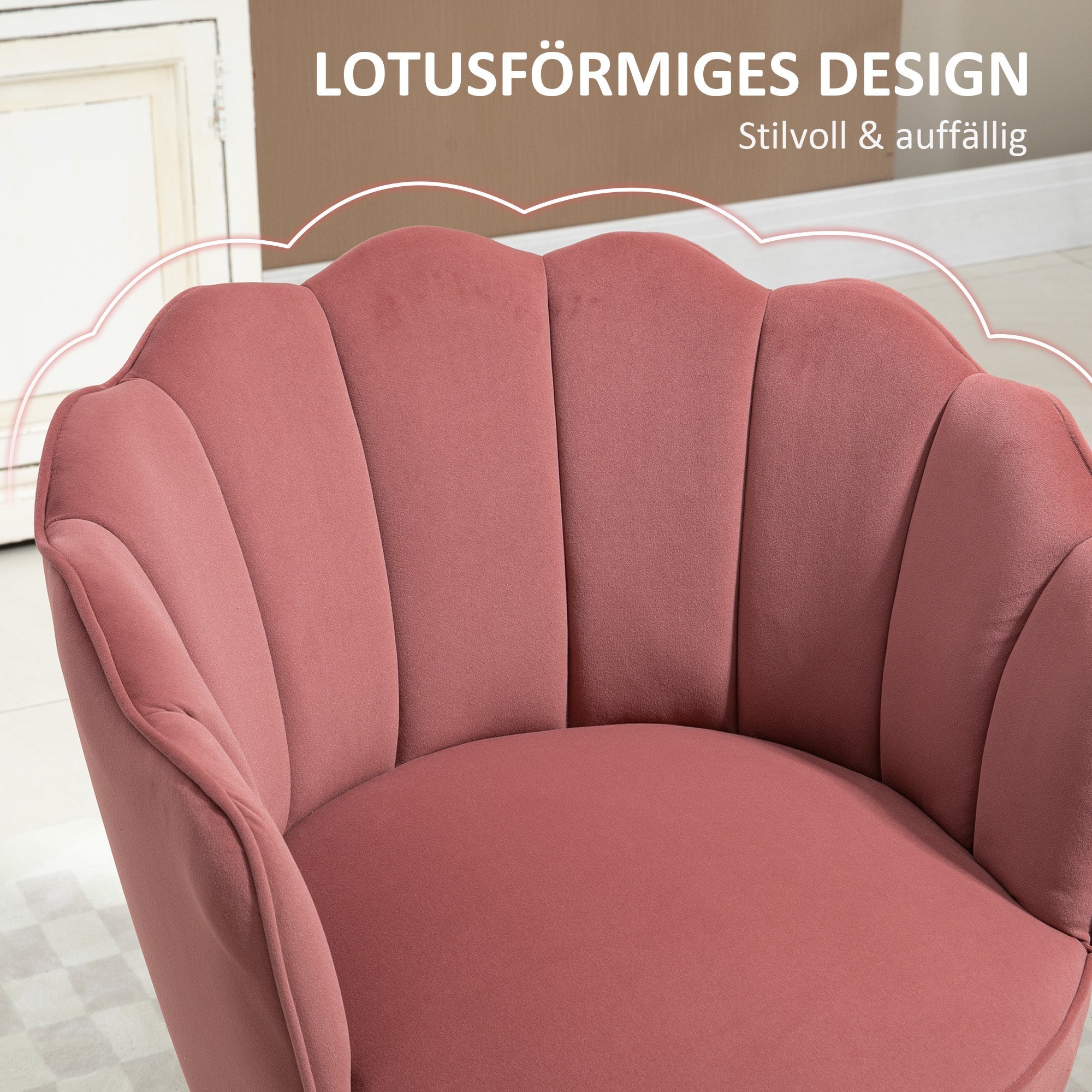 Esszimmerstuhl Sessel Rückenlehne Wohnzimmer Polyester Kautschukholz Rosa