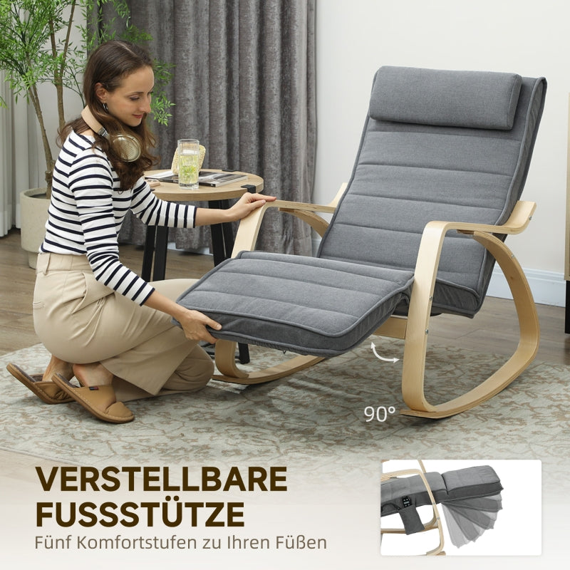 Rocking Chair, Massage, Lumbar Heating, Grey Fabric