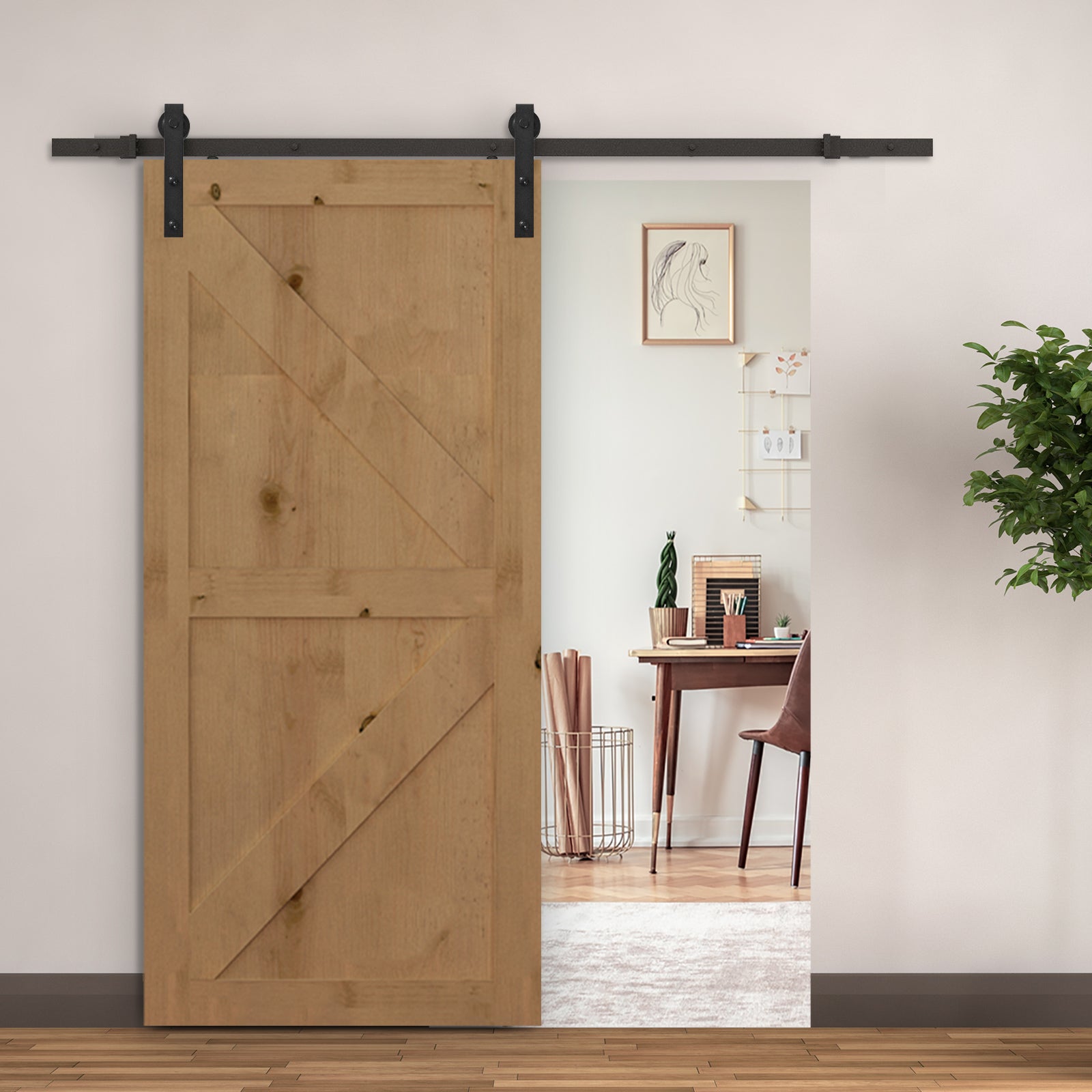 Sliding Door Hardware Kit 200 cm Complete Set Carbon Steel Black