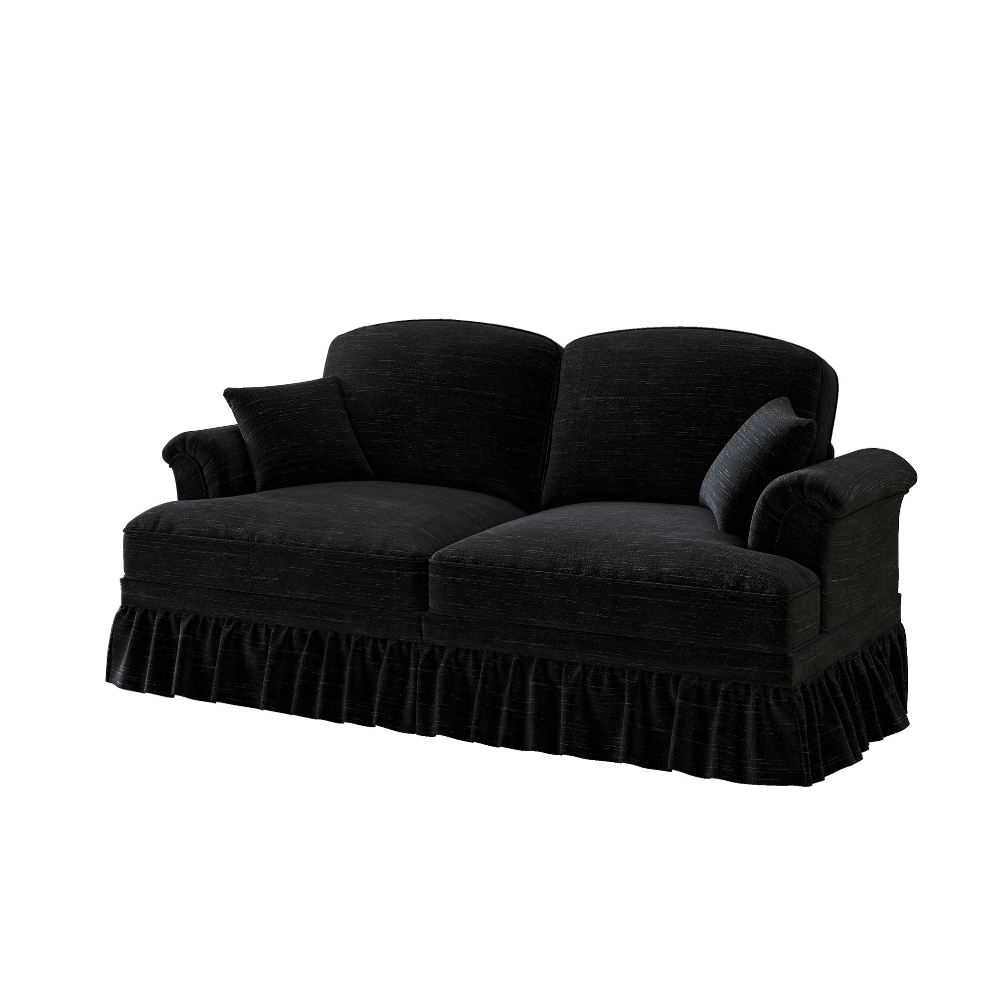 2-Seater Sofa Mid-Century Modern Flared Arms Chenille - Black