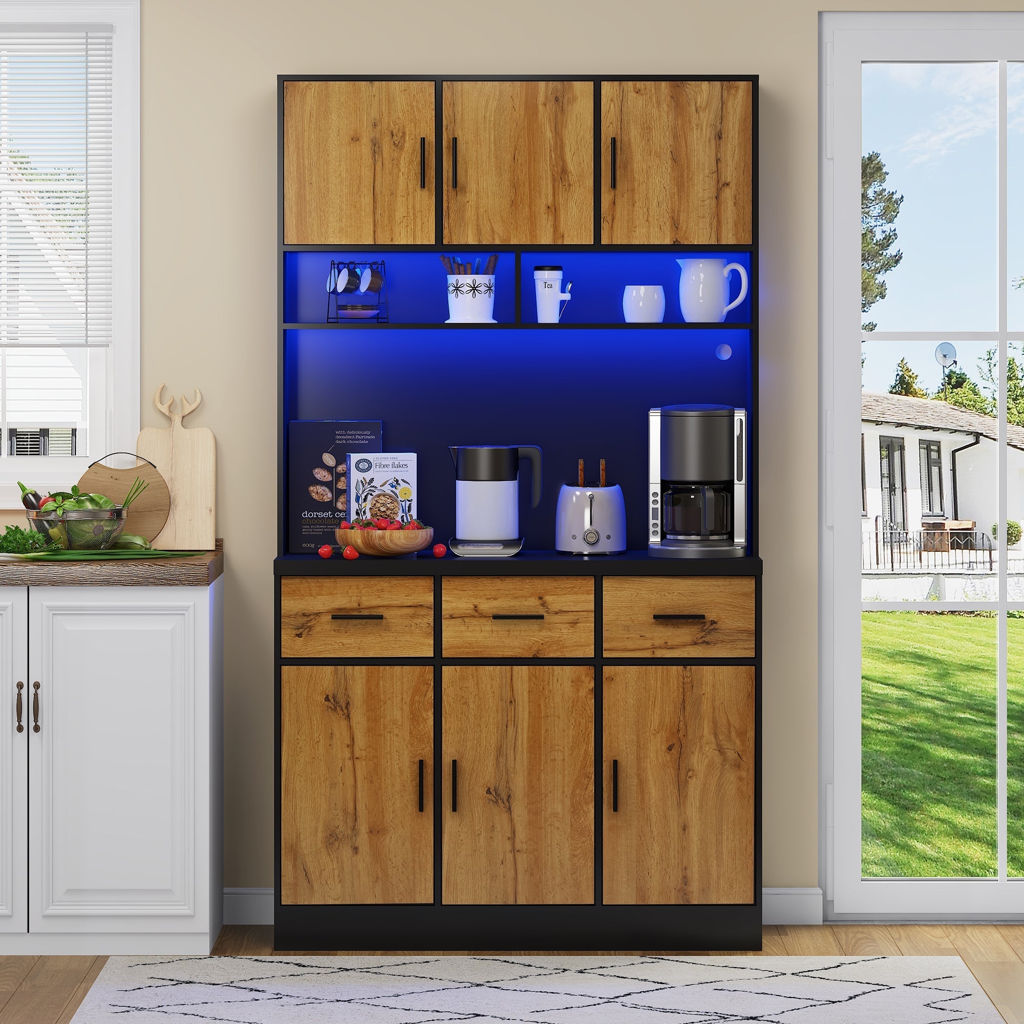 Multifunctional Buffet 100x40x180cm with LED, App Control, Drawers & Power Outlets