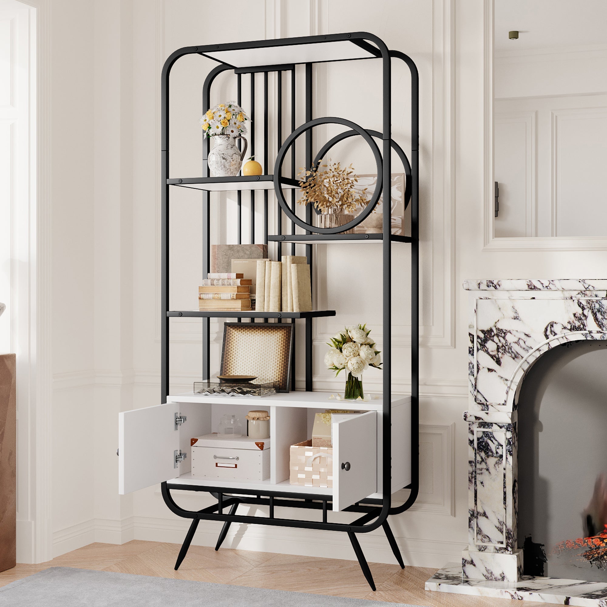 Metal Storage Cabinet 80x30x180cm Double Door 3 Shelves - White/Black