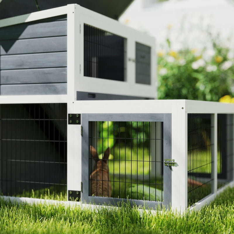 Rabbit Hutch, 2 Levels Foldable Roof Winterproof Solid Wood, Gray