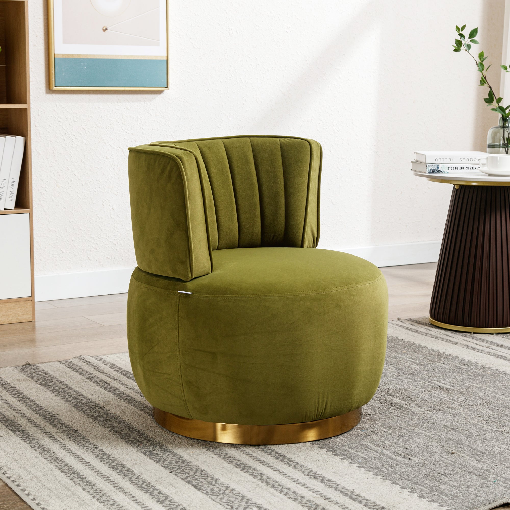 Swivel Shell Chair 360° Velvet - Olive Green