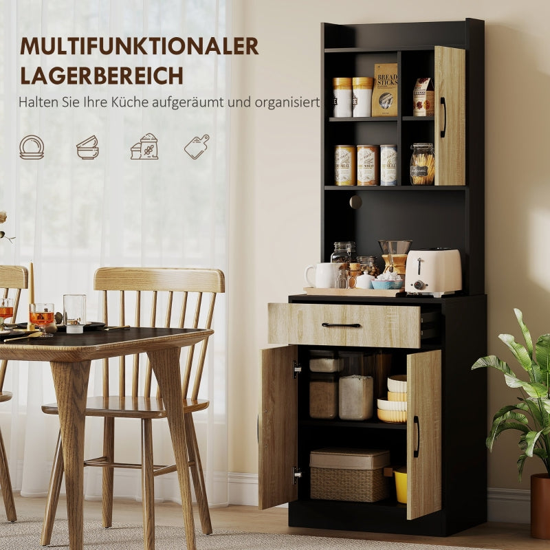 Kitchen Cabinet with Work Surface, Drawer & 3 Open Shelves, Natural Wood Black