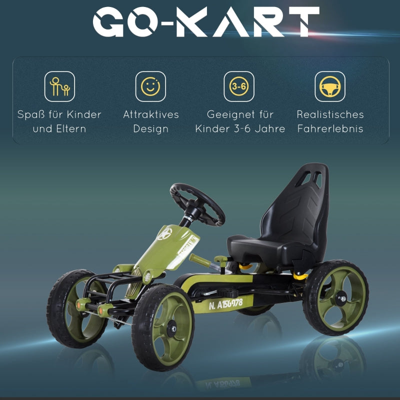 Go Kart pedal car with handbrake, adjustable seat, green