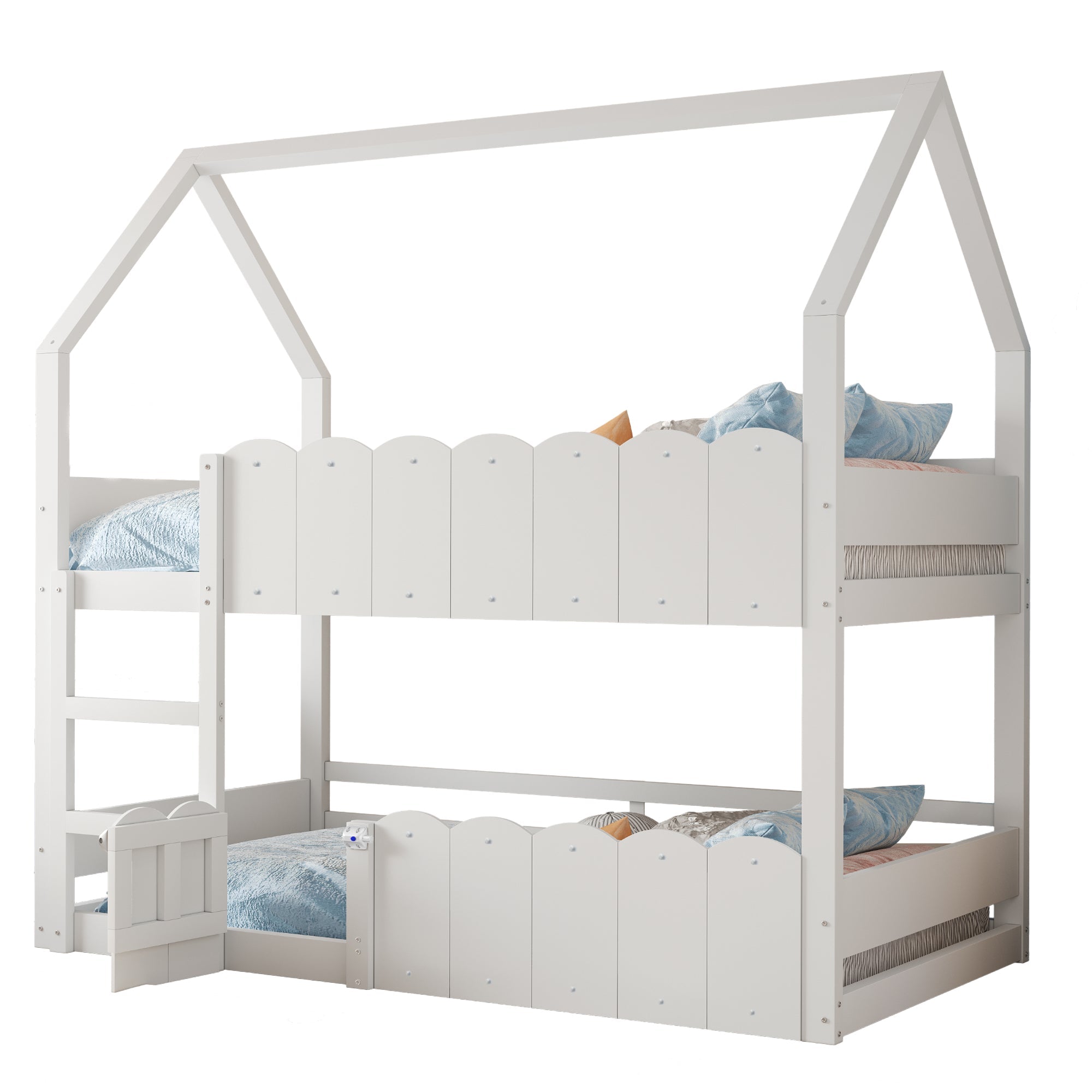 Children's Bunk Bed 90x200cm House Design Slatted Base White