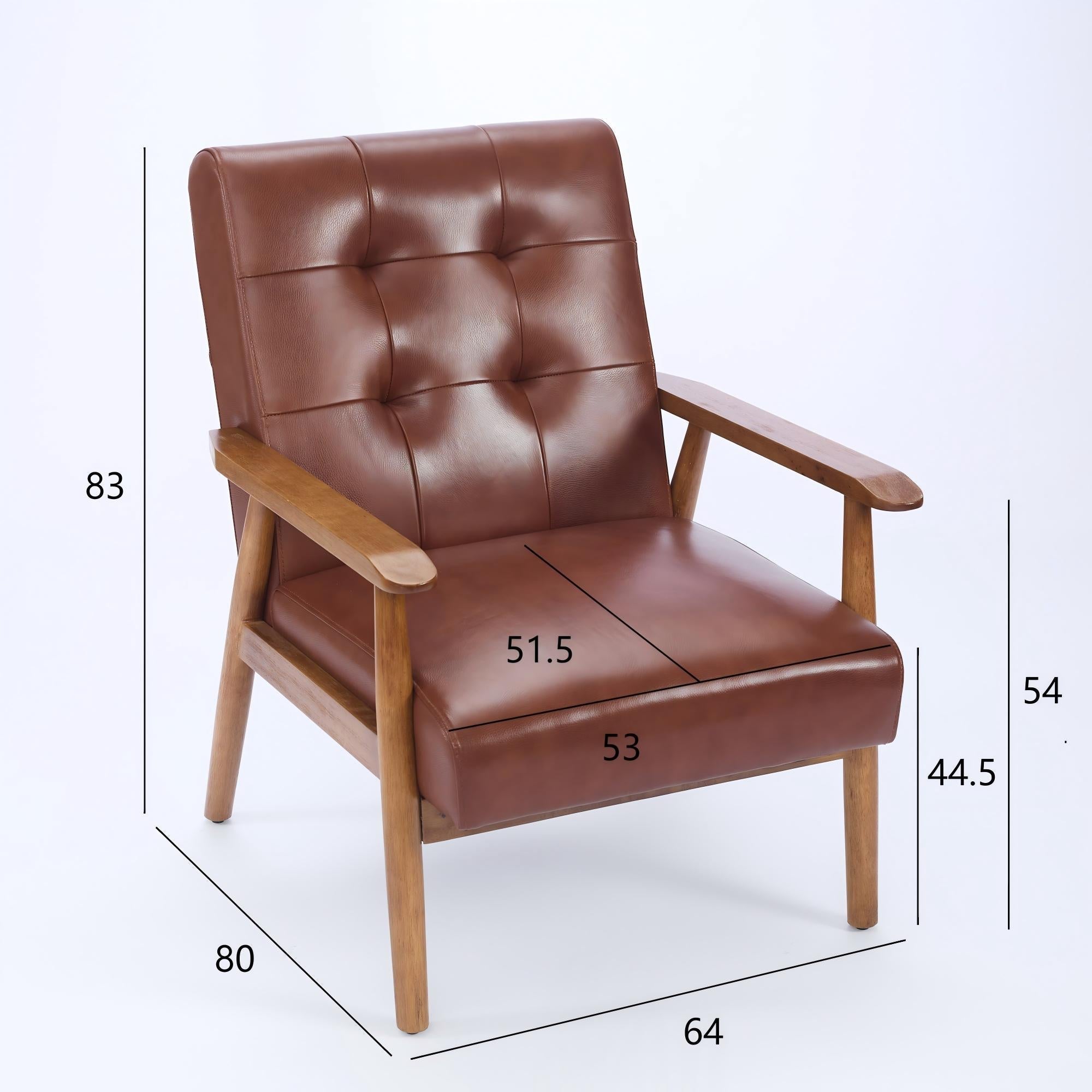 Lounge Chair Genuine Leather Walnut Armrests Rubberwood Legs - Brown
