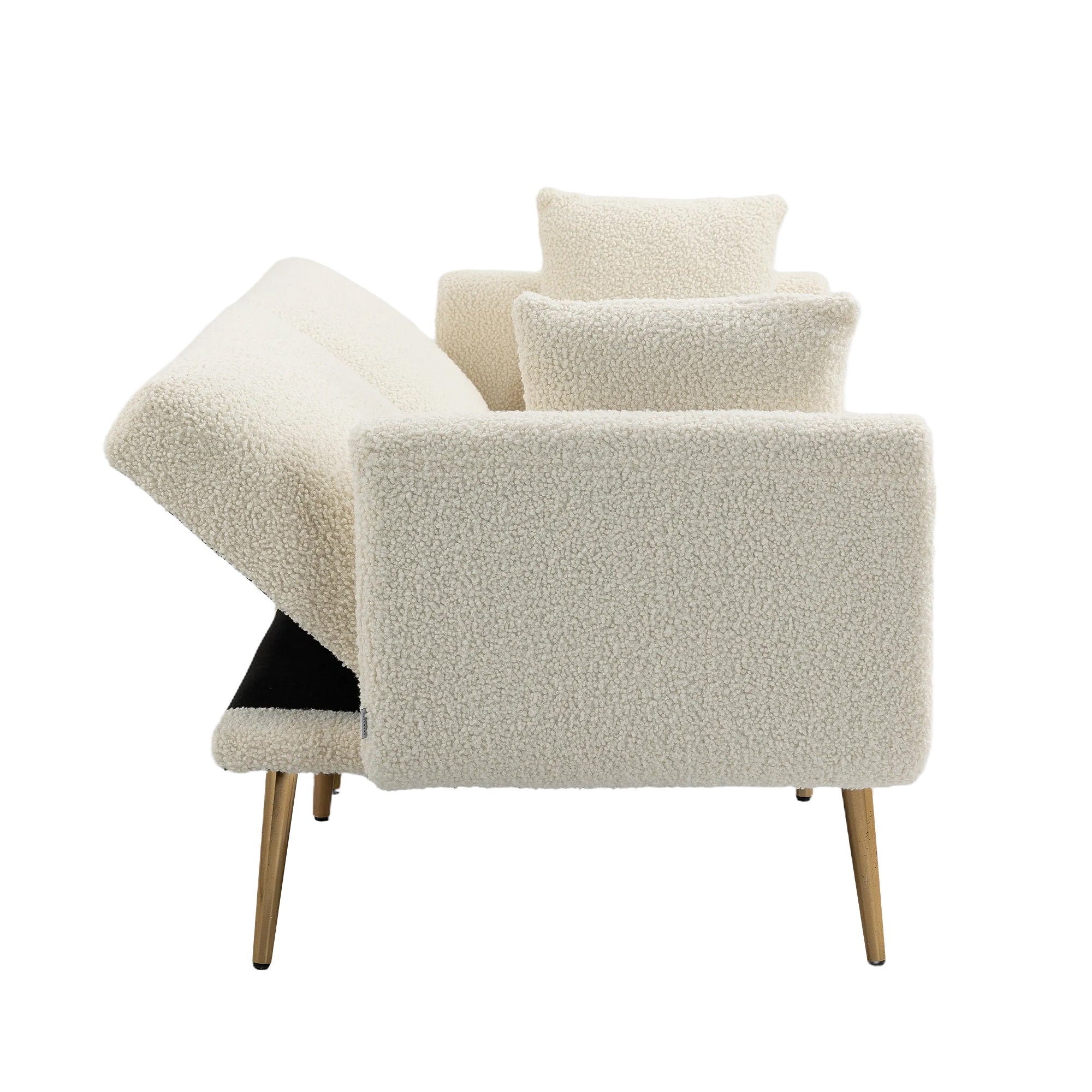 GOMYWAY Modern 2-Seater Sofa 3-Speed Adjustable Backrest Gold Metal Legs White Teddy