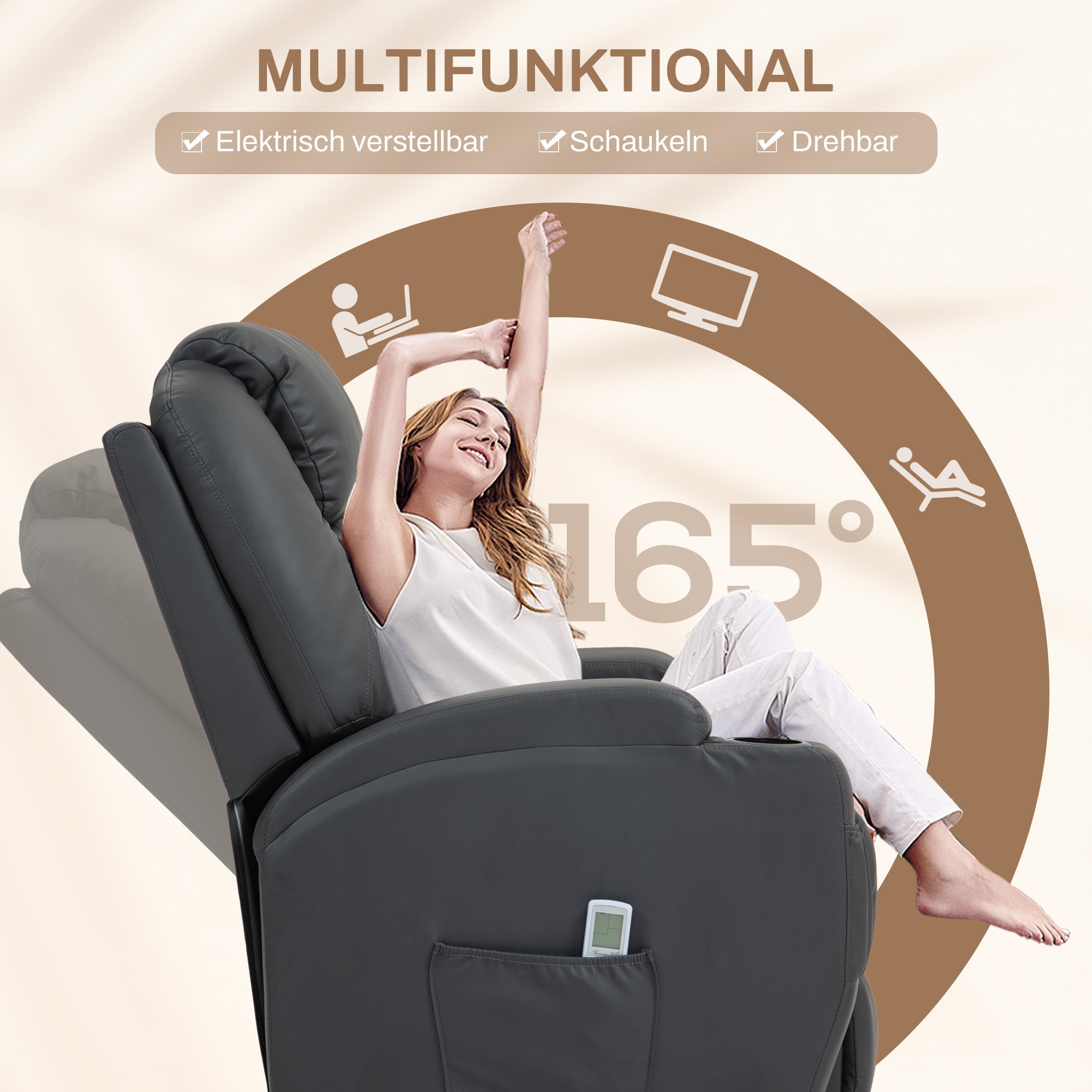 Reclining Armchair, Electric Massage TV Chair with Remote Control & Cup Holder, No Color/Material Specified