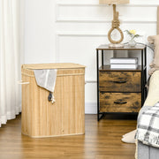 Bamboo laundry basket with lid and handles 90 liter 2 sections with removable fabric bag