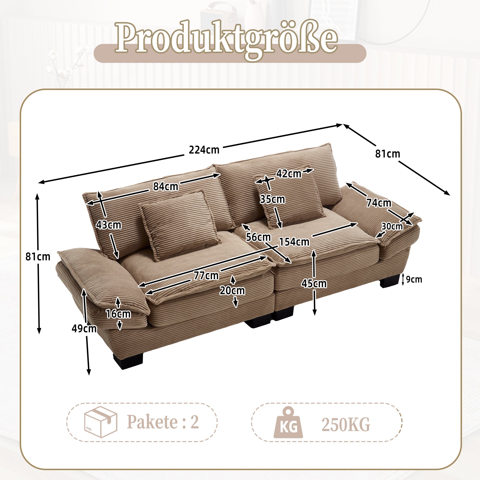 Double Sofa Modern Simple Feather Bed Cozy Khaki