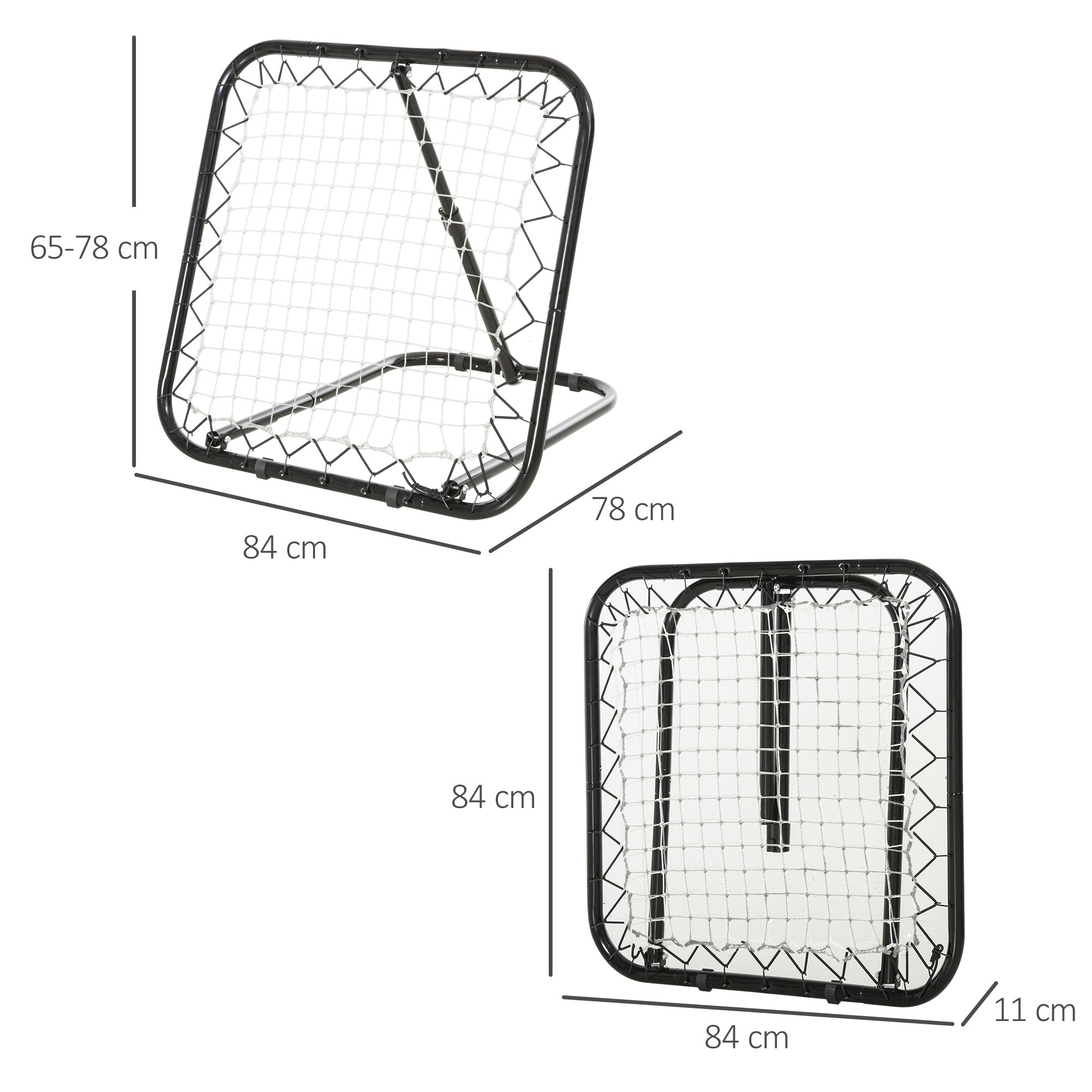 Football Rebounder Foldable Kickback Goal 5 Levels, Metal Black