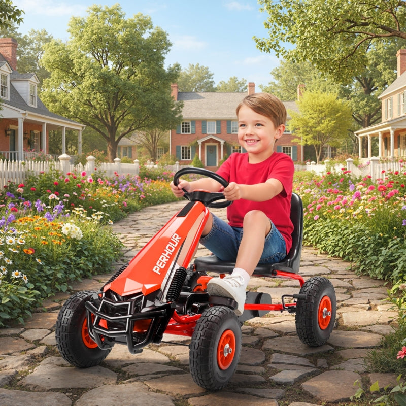 Pedal Go-Kart for Children with Adjustable Seat and EVA Wheels, Red
