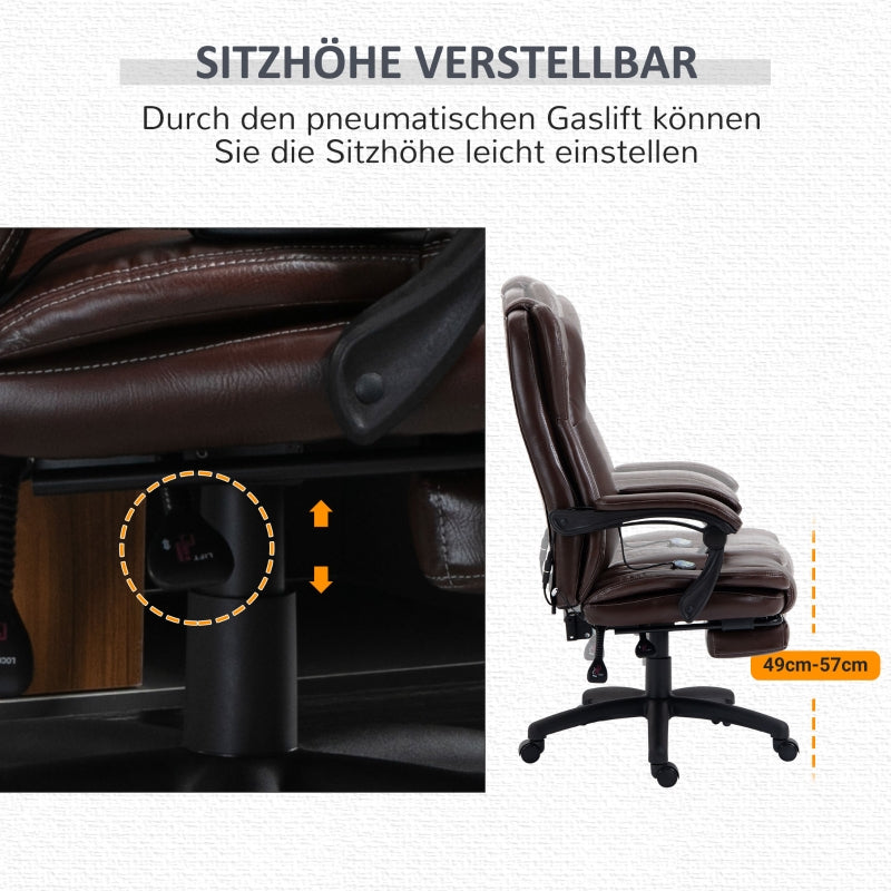 Vinsetto Adjustable Swivel Chair with Footrest, Headrest, Massage Function, Faux Leather, Brown