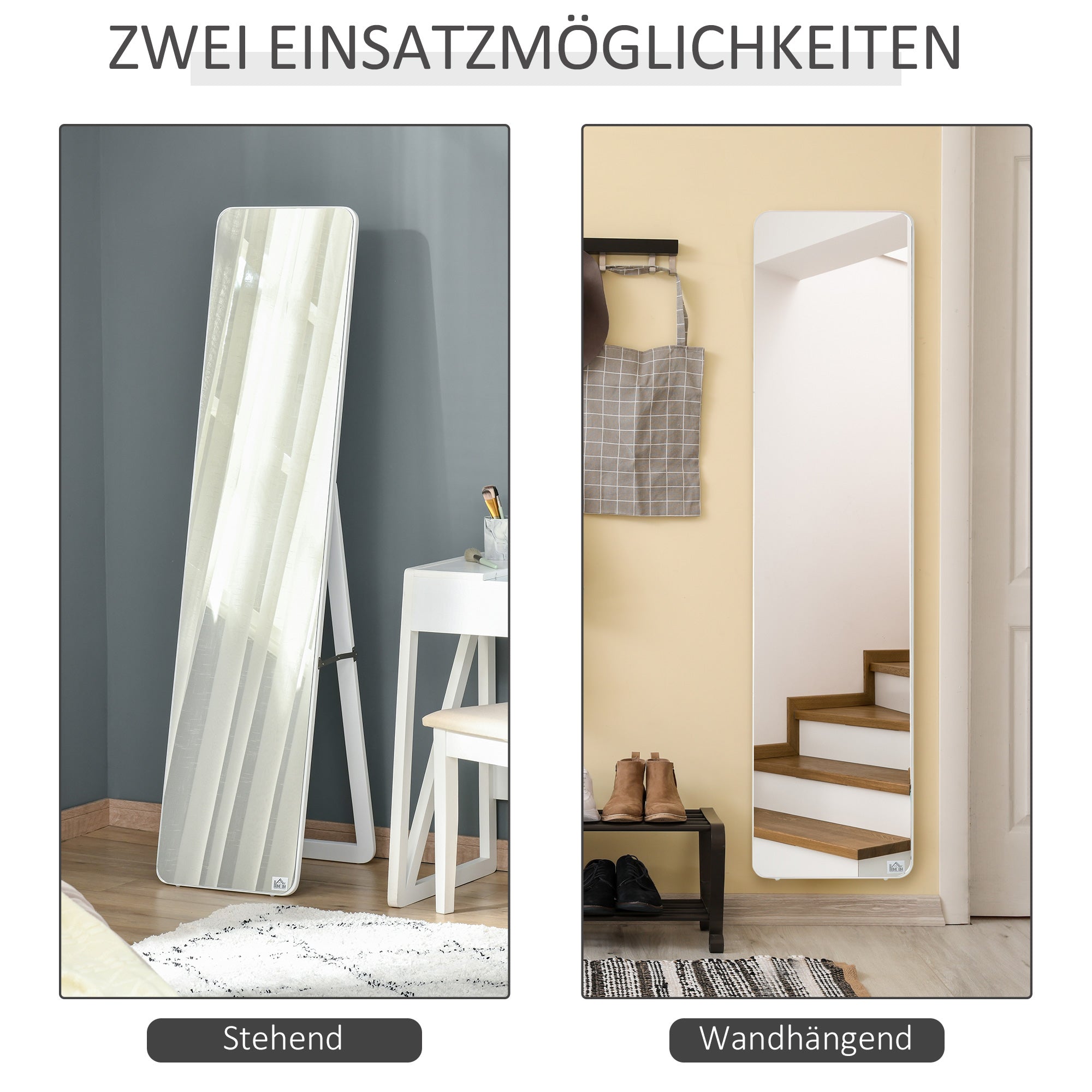Full-length Mirror Standing Folding Frame Freestanding/Wall-Mounted