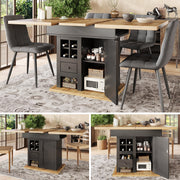 Telescopic Dining Table, Extendable 4-6 Person Space-Saving with Wine Rack, MDF/Metal