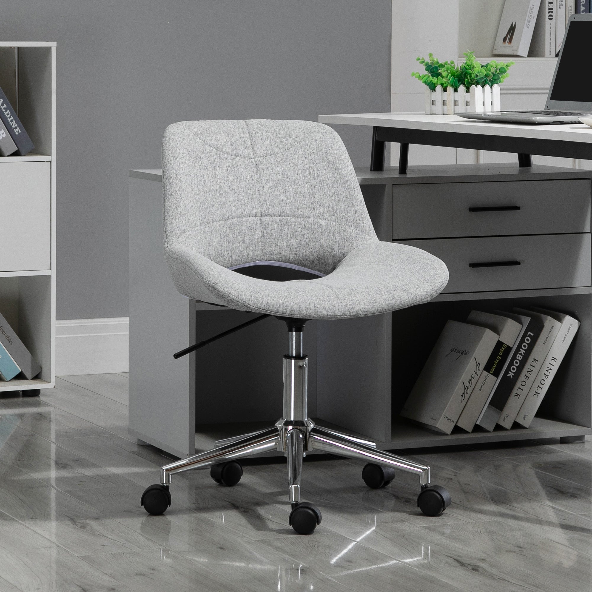 Office Chair, Armrest-Free Swivel, 110 kg, Light Grey