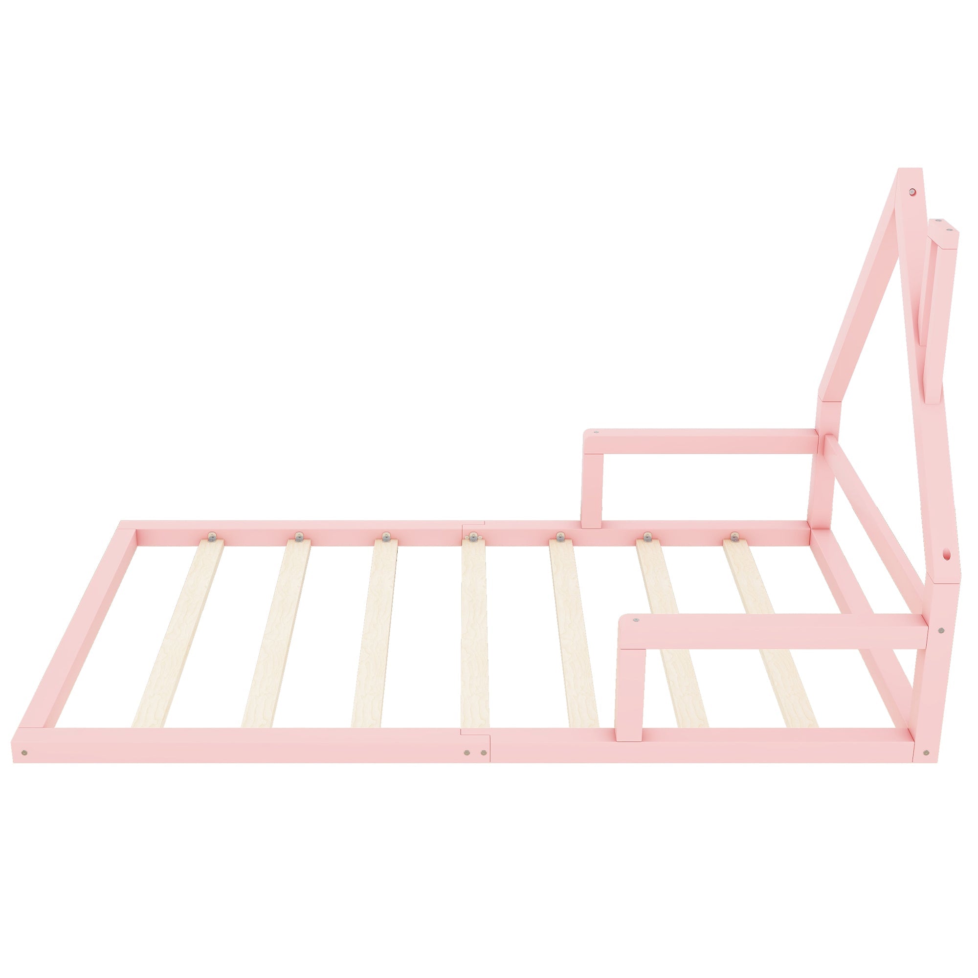 Children's bed, 90x200cm, flat bed, house shape, solid pine, pink