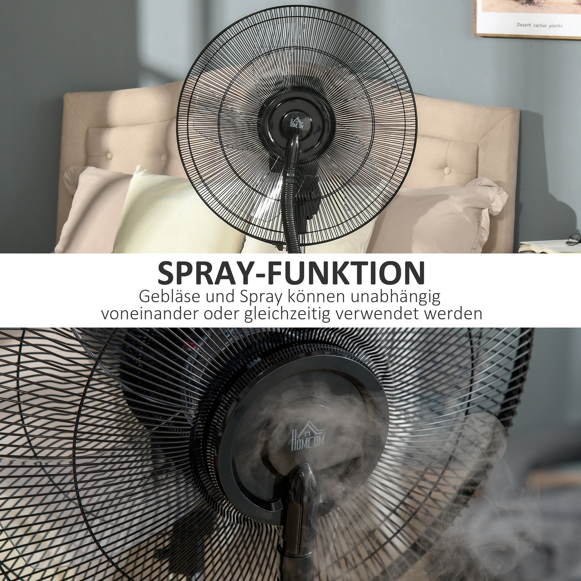 Pedestal Fan with Misting Function, 90W 3 Air Modes, Remote Control, Black