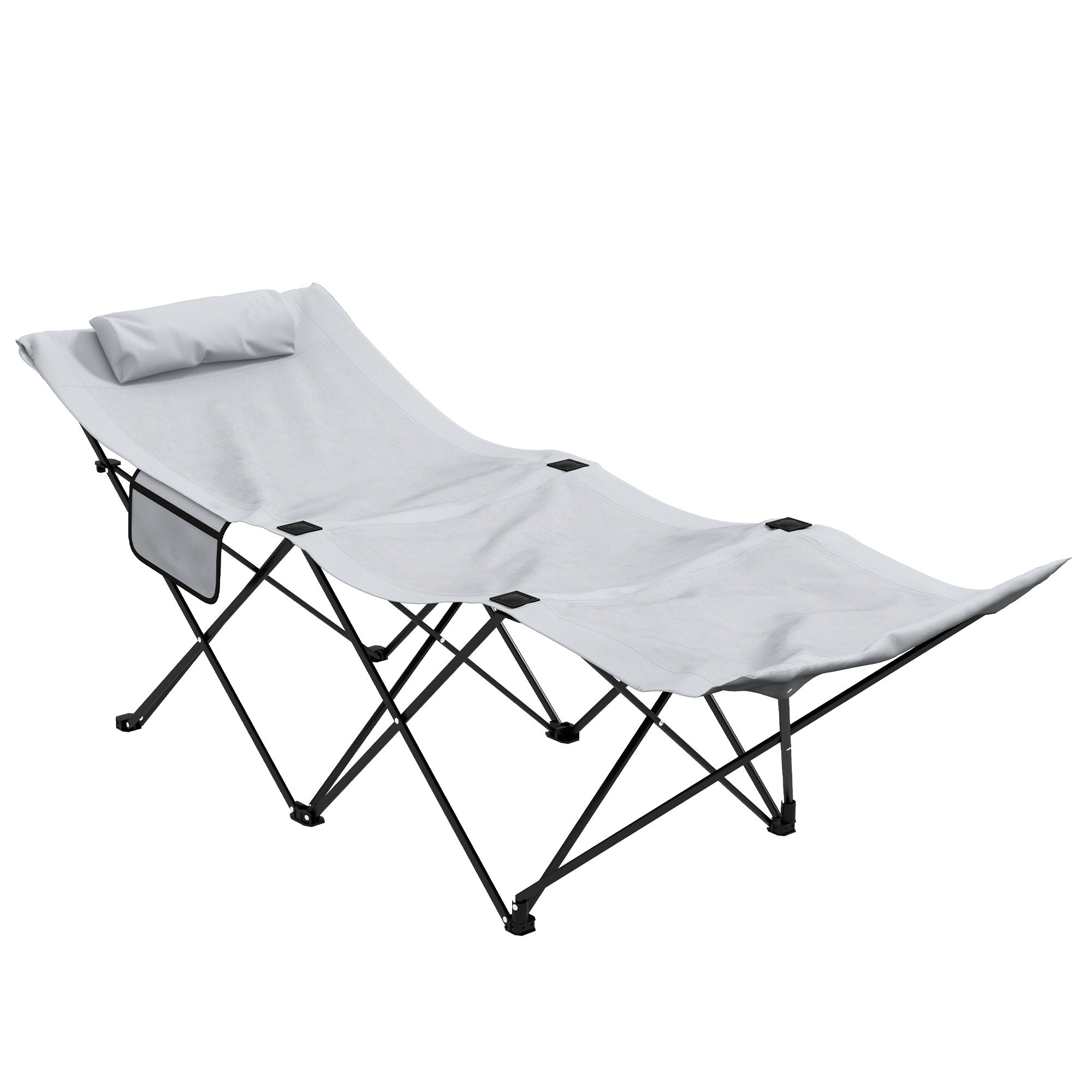 Camping Cot, Single Folding Portable with Side Pocket Headrest, Light Grey Oxford