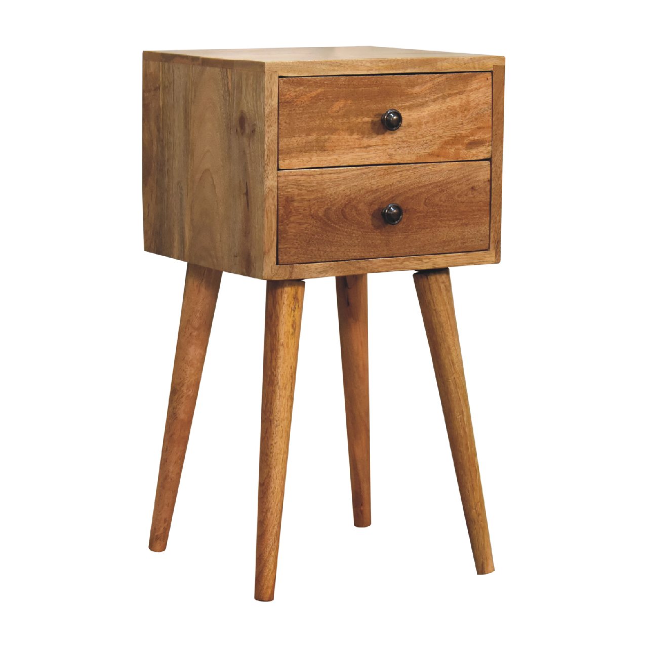 Solid Wood Mini Bedside, 2 Drawers, Brown