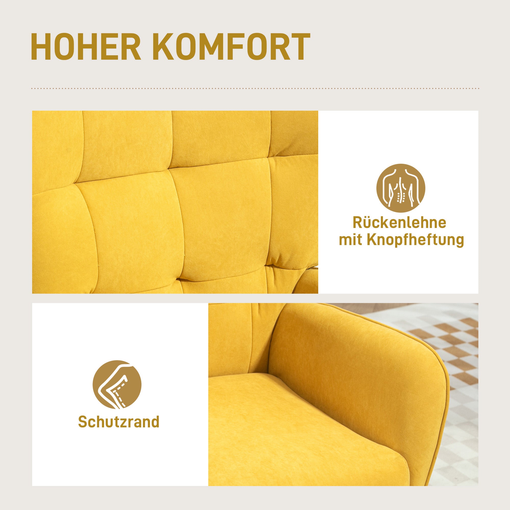 Armchair Lounge Relaxing Reading Upholstered Velvet Yellow