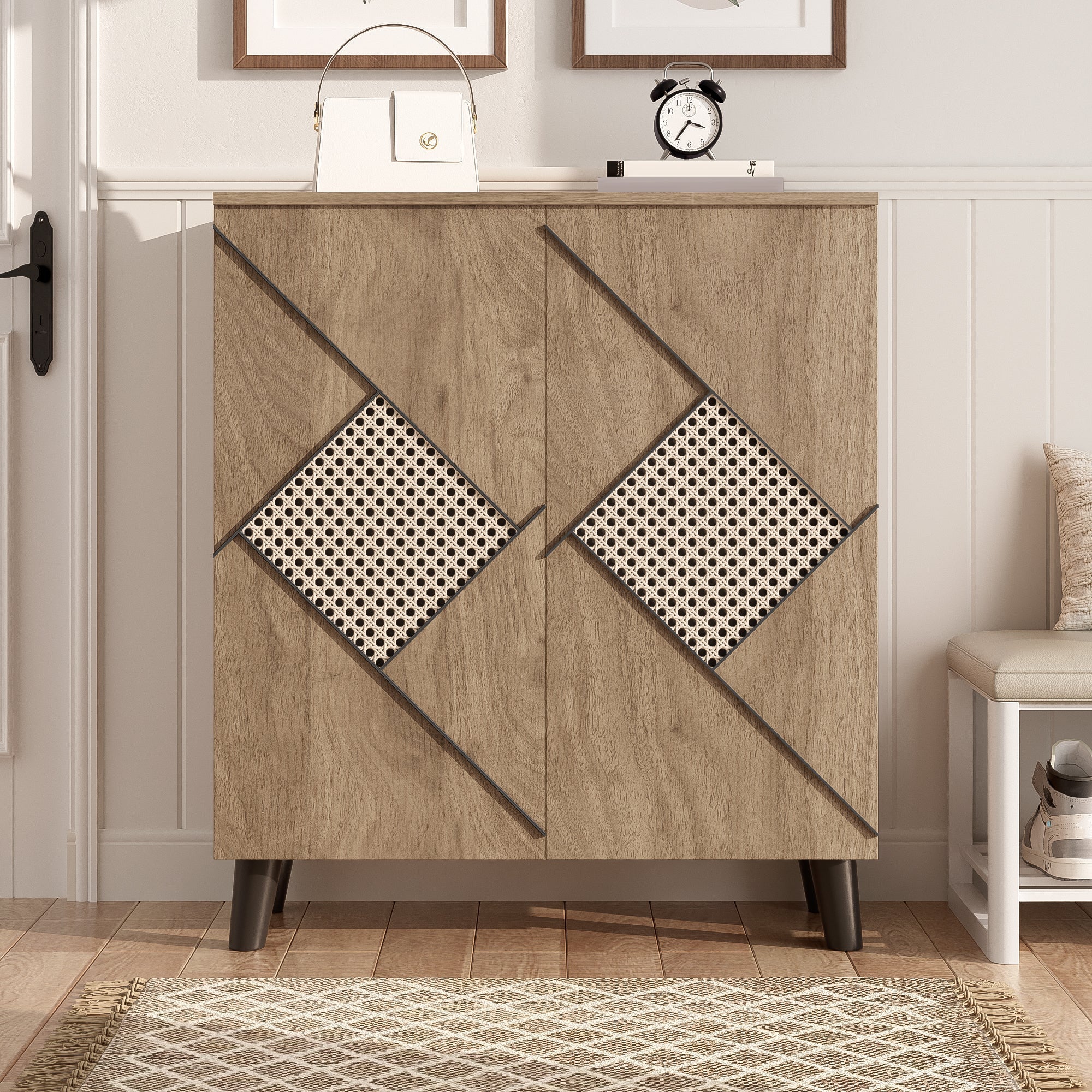 Shoe Cabinet Modern Rattan Pattern Storage 80x32x91cm