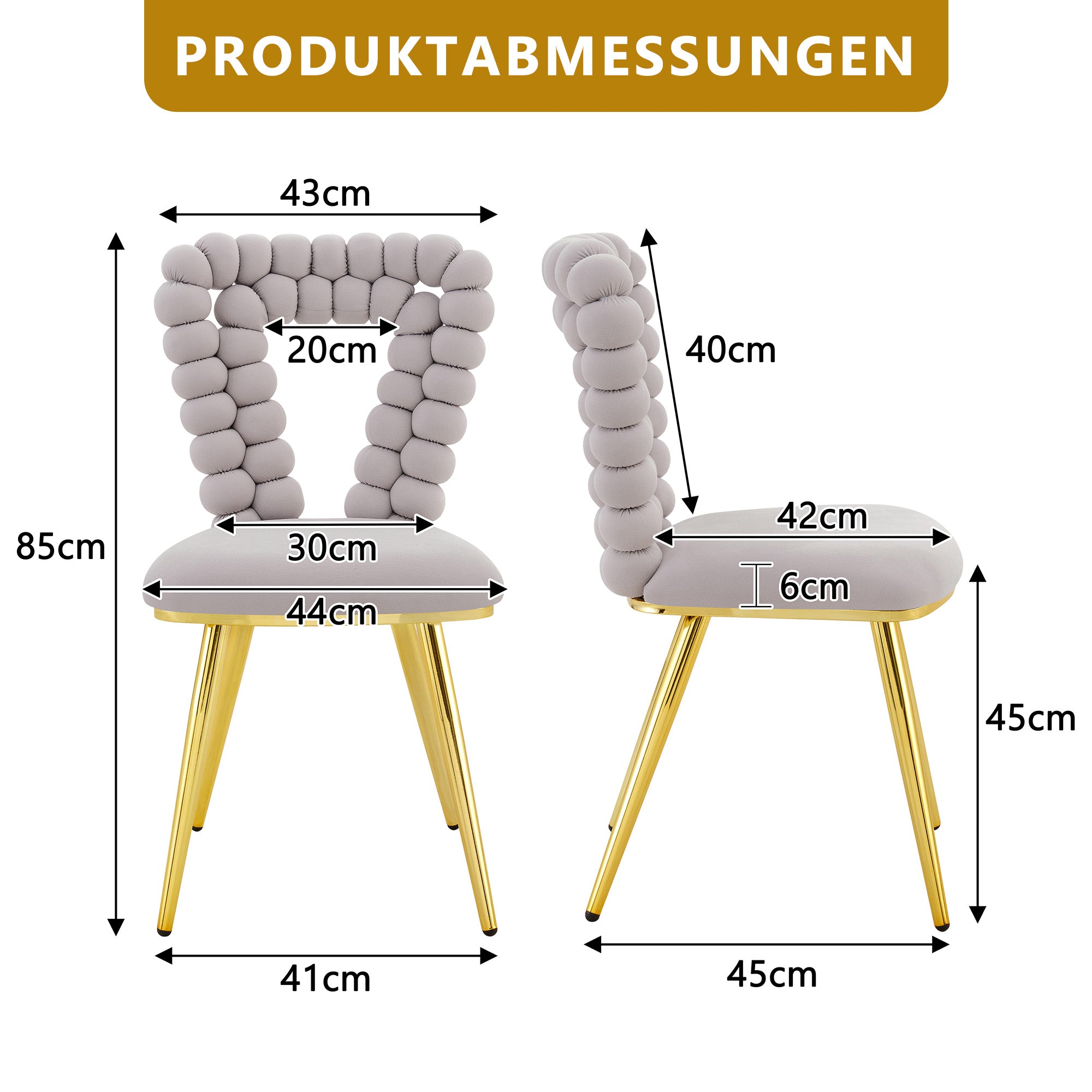 Dining Chairs (Set of 2) Triangular Cutout Backrest Gold Metal Legs - Light Grey Velvet