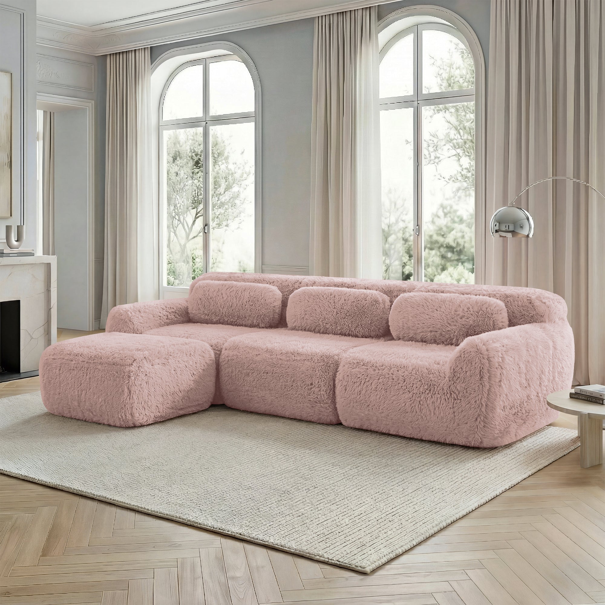 L-shaped Modular Sofa - Frameless Deep Plush - Pink