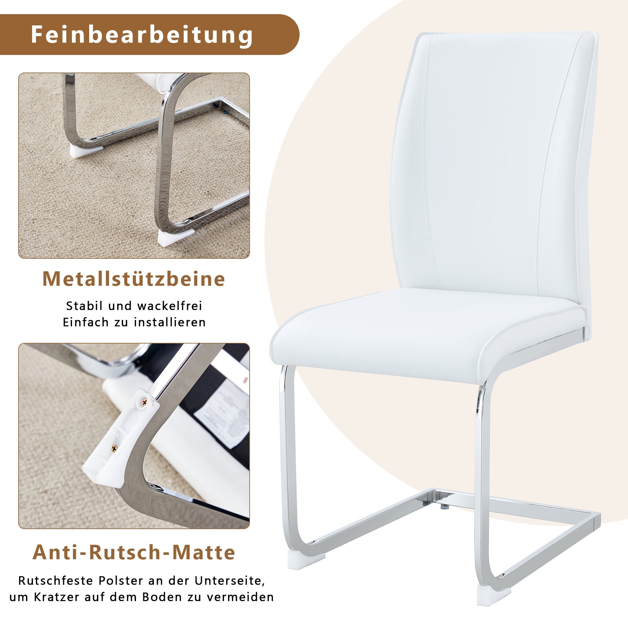 Chairs Set of 2 Elegant Modern PU Comfort Cushion Silver Metal Legs - White