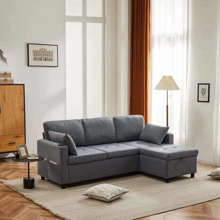 Sofa Bed L-Shaped Pull Out Sofa with Storage, Grey