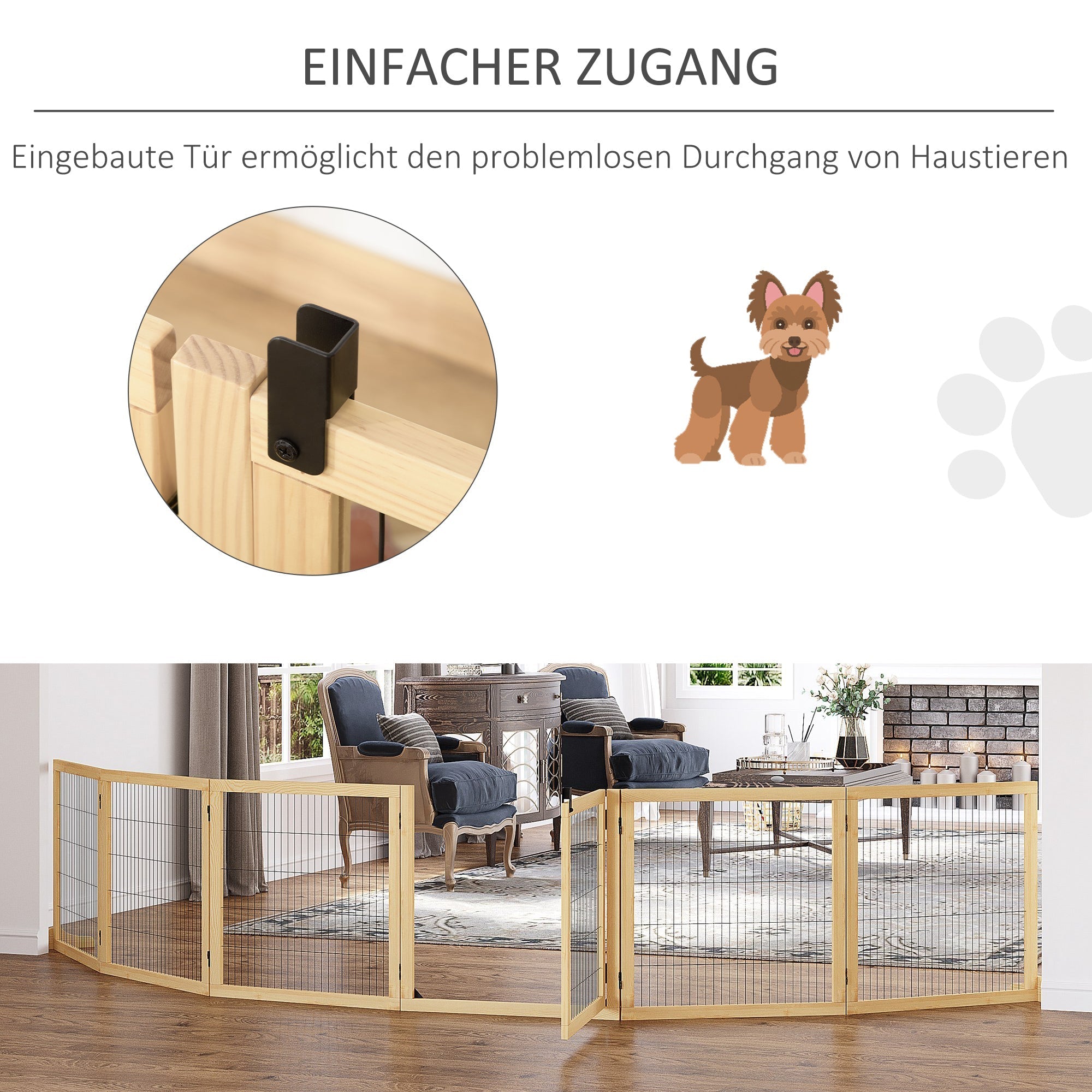 Hundegitter, beidseitig klappbar, Kiefernholz Metall Natur