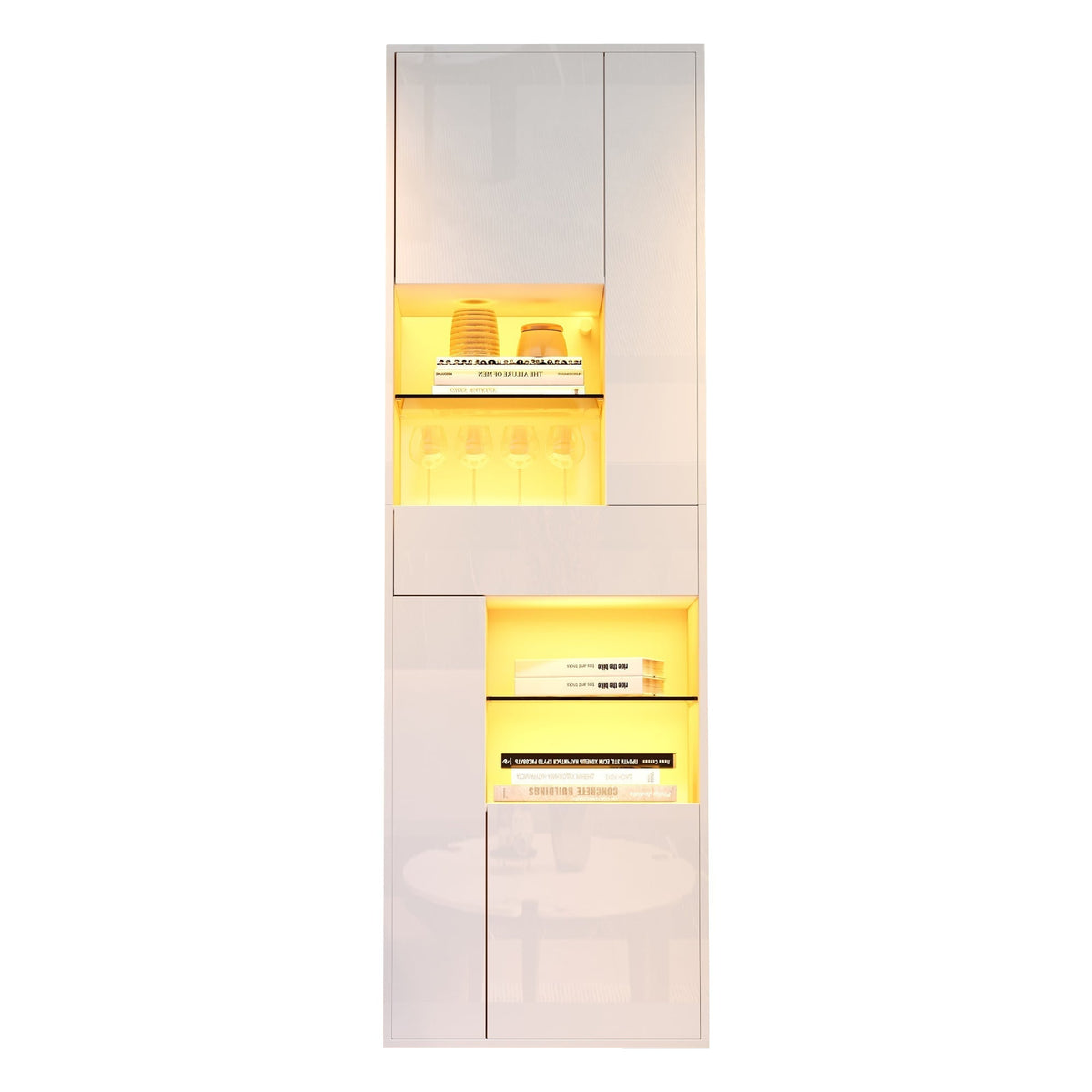 Display Cabinet Tall, LED High-Gloss 1 Drawer 4 Cabinets 55x38x170cm, White