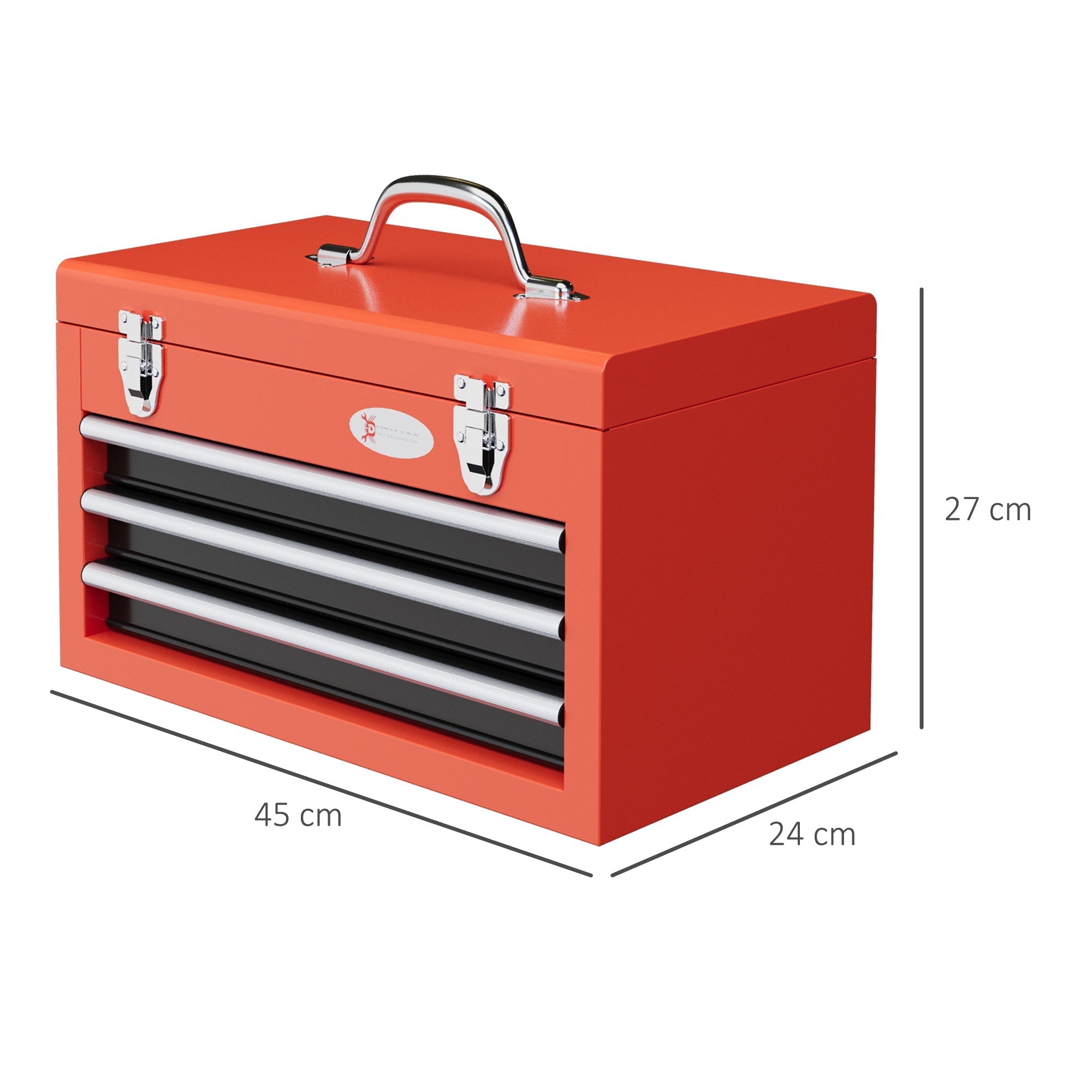 DURHAND empty tool box, 45 x 24 x 27 cm, 3 drawers, steel, red