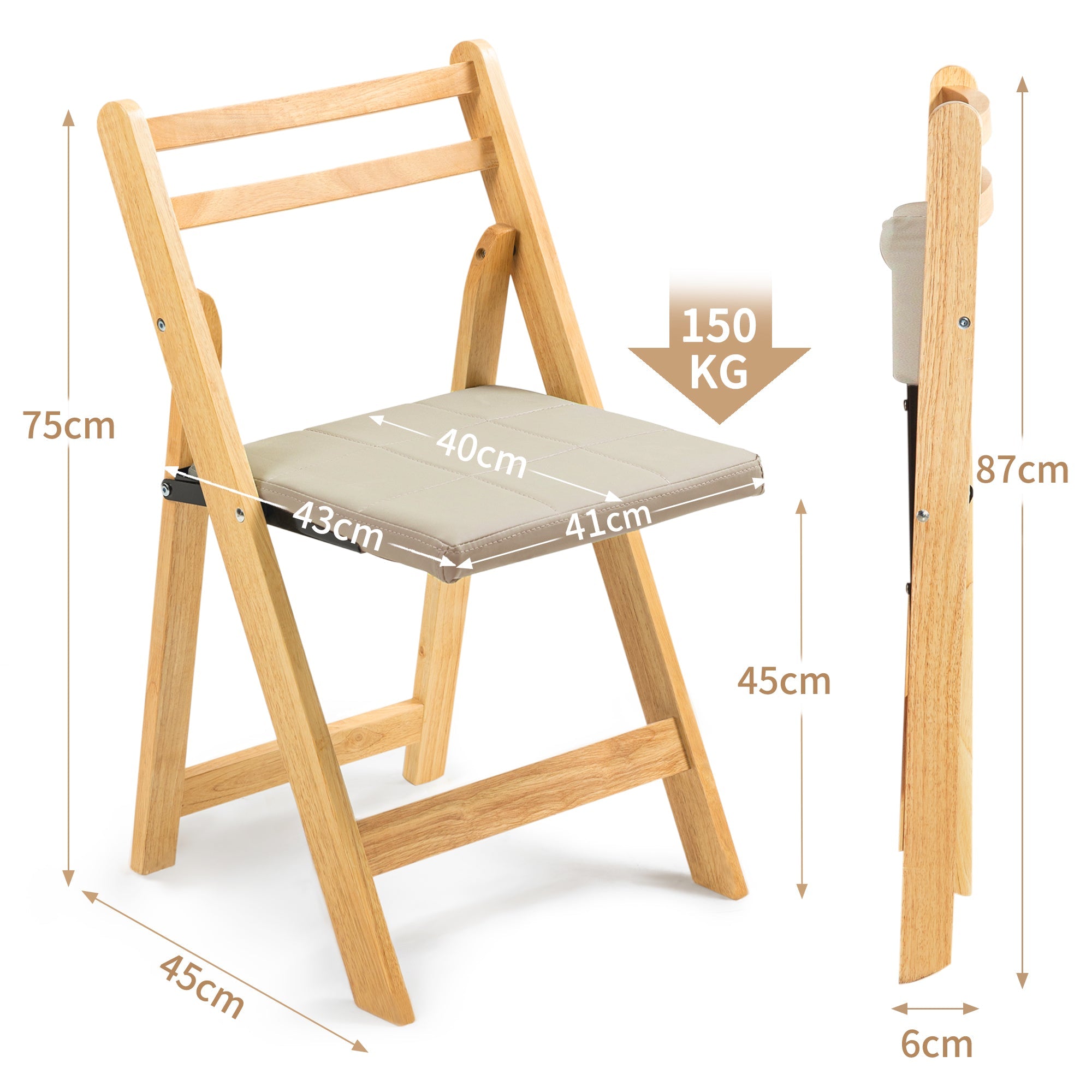 Folding Chair - Space-Saving Durable Design - Solid Wood