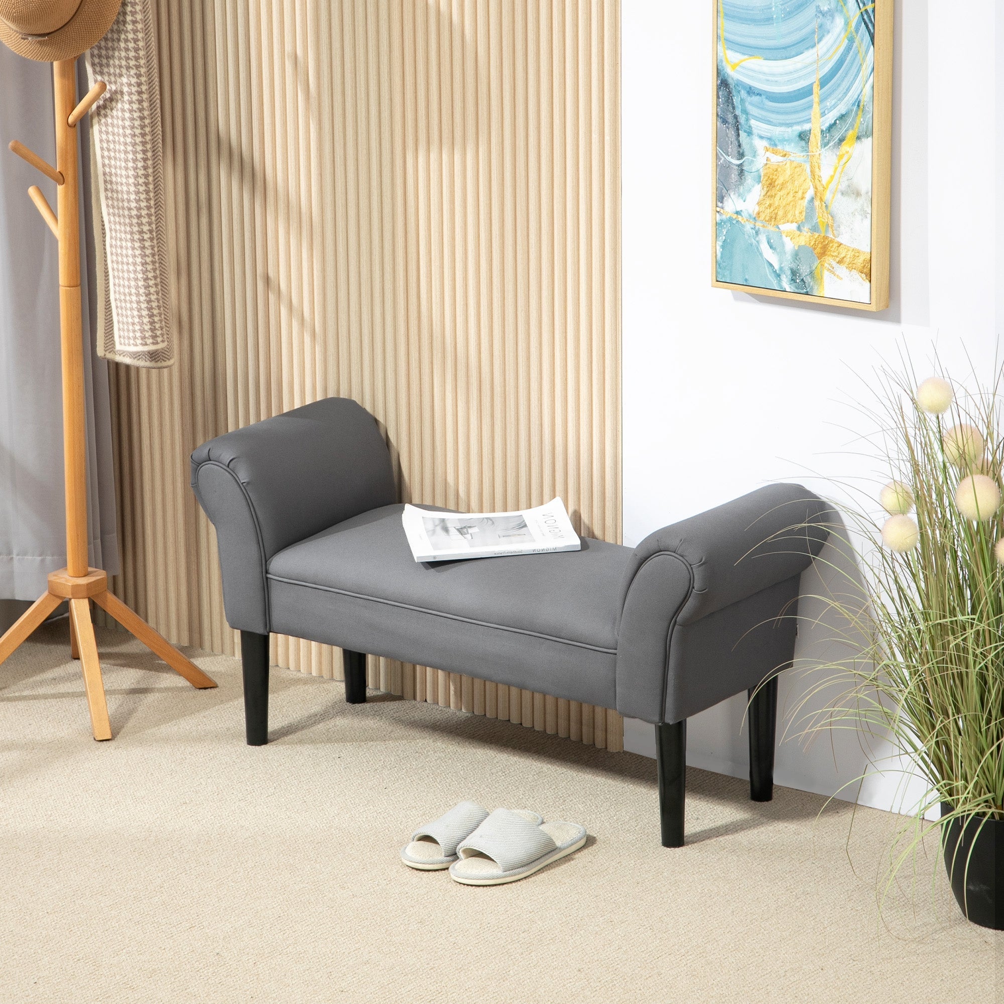 Bed Bench, Upholstered Seating, 130 kg Load Capacity, Dark Grey Canvas