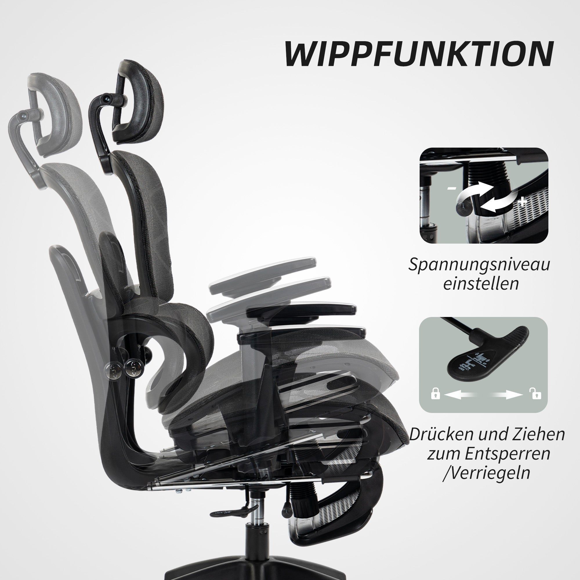 Office Chair Ergonomic Mesh Swivel Reclining Footrest, Black