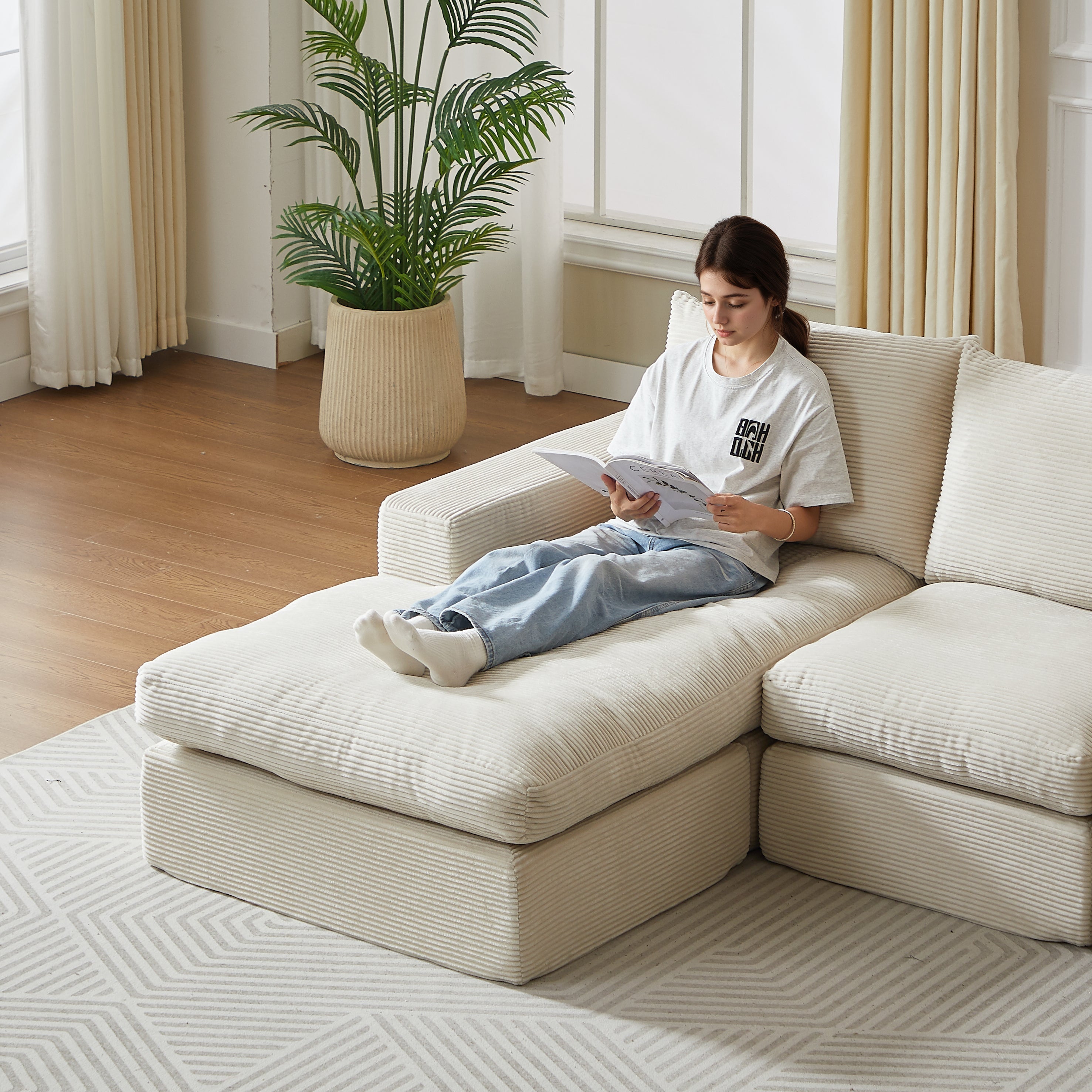 Boneless Couch L-Shaped Chaise 3 Cushions No Assembly - Corduroy