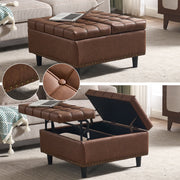 Storage Chair, Liftable Bench, Square, Brown PU
