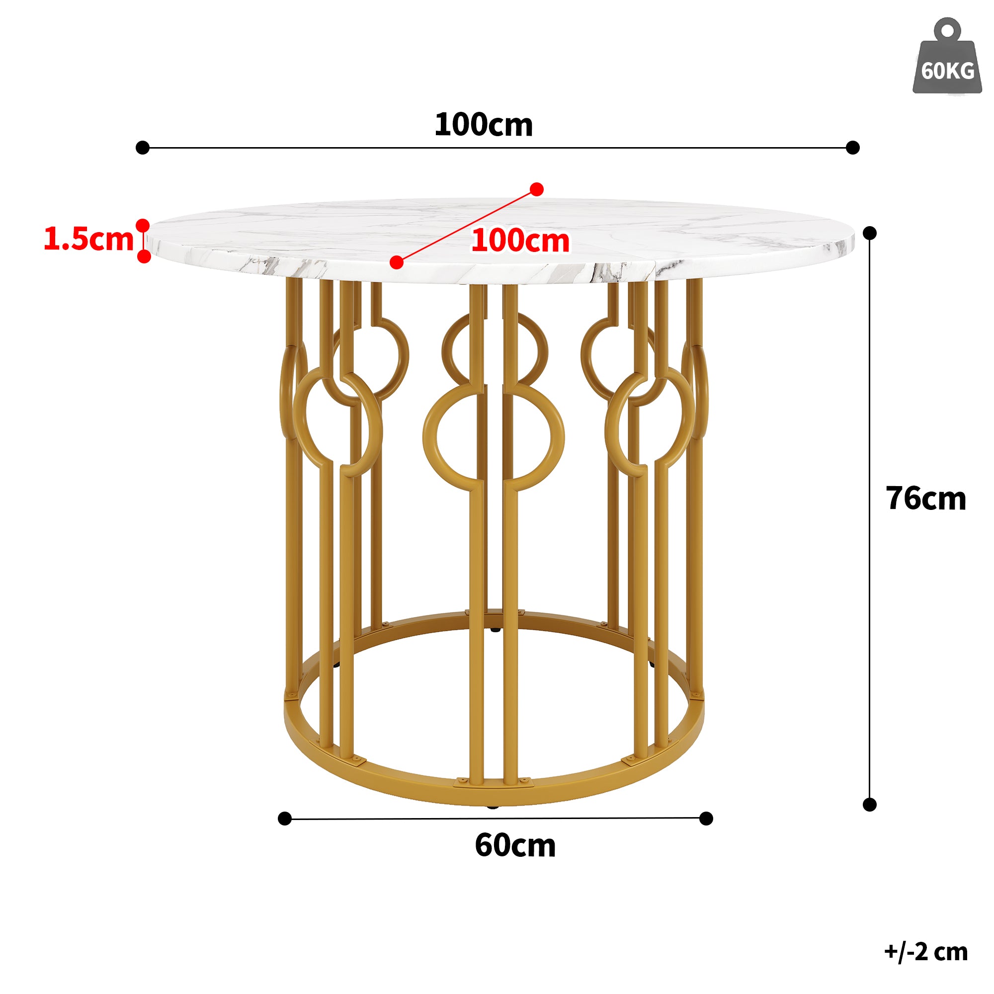 Dining Set 5-Piece Round Table 100cm, 4 Chairs, Gold Metal Legs, White MDF Top | Dark Grey Velvet