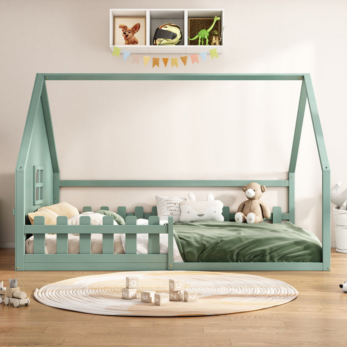Flatbed 140x200cm House Rail Railing Pine Wood - Green